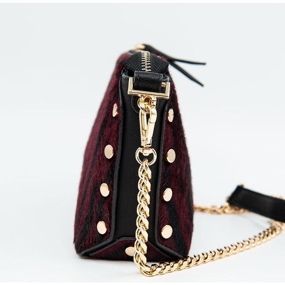 Bordo Kadın Zebra Baskılı Deri Omuz Çantası - LEATINN LEATHER WEAR