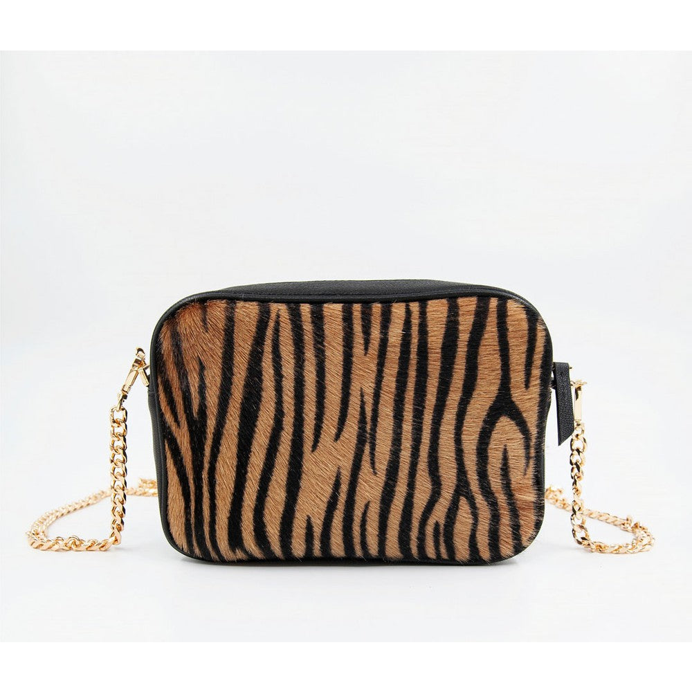 Açık Viski Kadın Zebra Baskılı Deri Omuz Çantası - LEATINN LEATHER WEAR