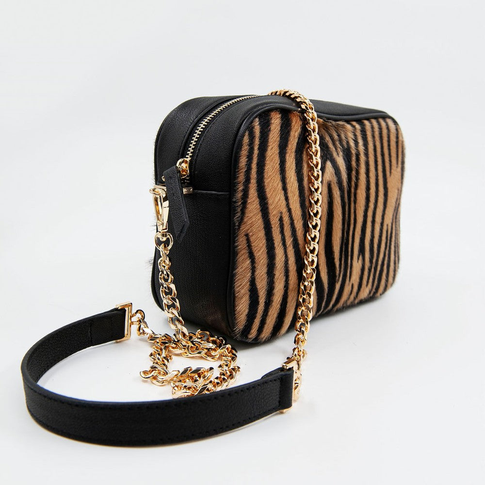 Açık Viski Kadın Zebra Baskılı Deri Omuz Çantası - LEATINN LEATHER WEAR