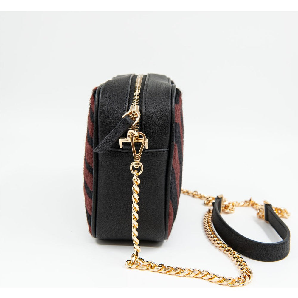 Koyu Kına Kadın Zebra Baskılı Deri Omuz Çantası - LEATINN LEATHER WEAR