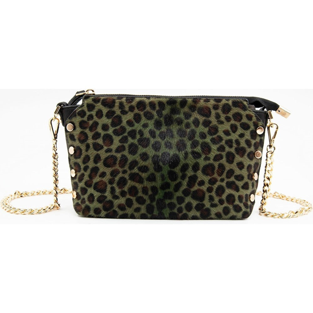 Yeşil Kadın Leopar Baskılı Deri Omuz Çantası - LEATINN LEATHER WEAR