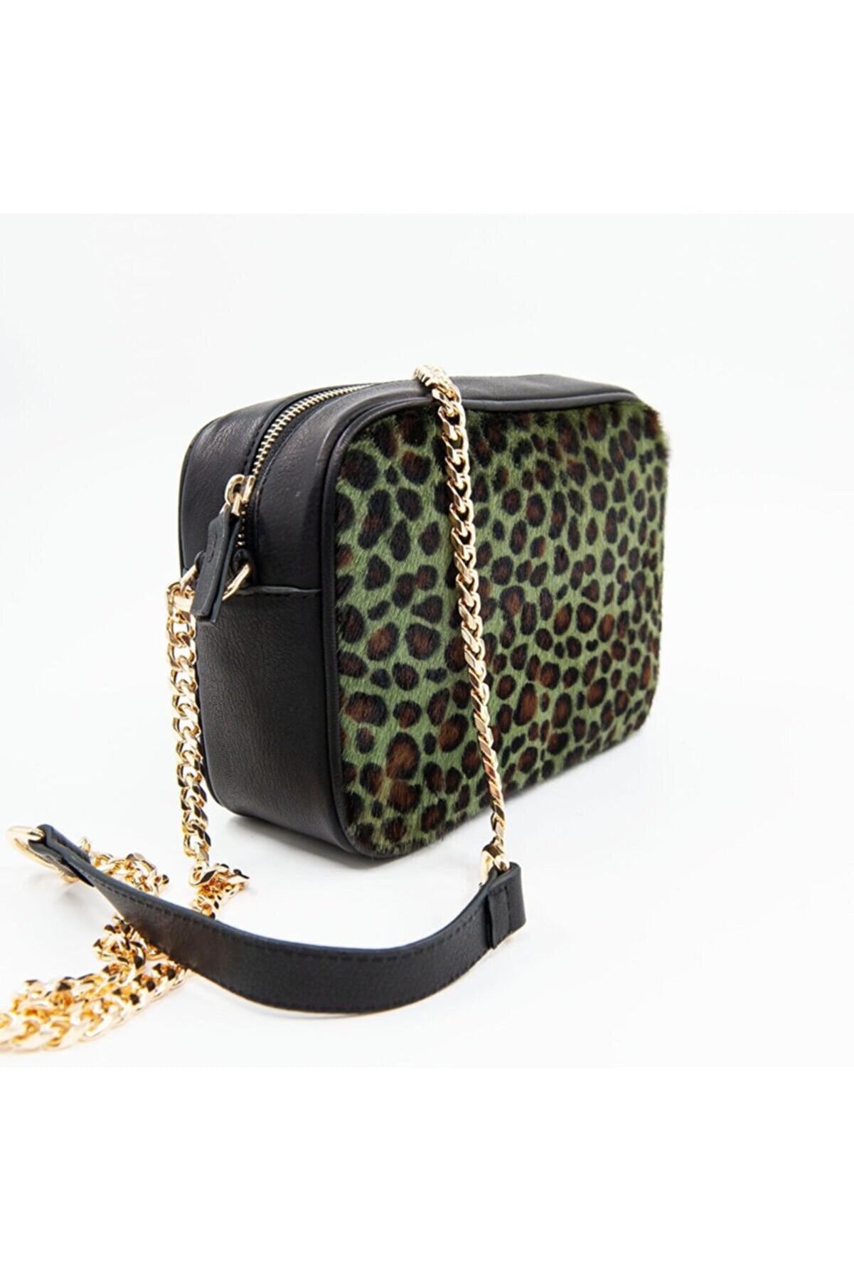 Yeşil Kadın Leopar Baskılı Deri Omuz Çantası - LEATINN LEATHER WEAR