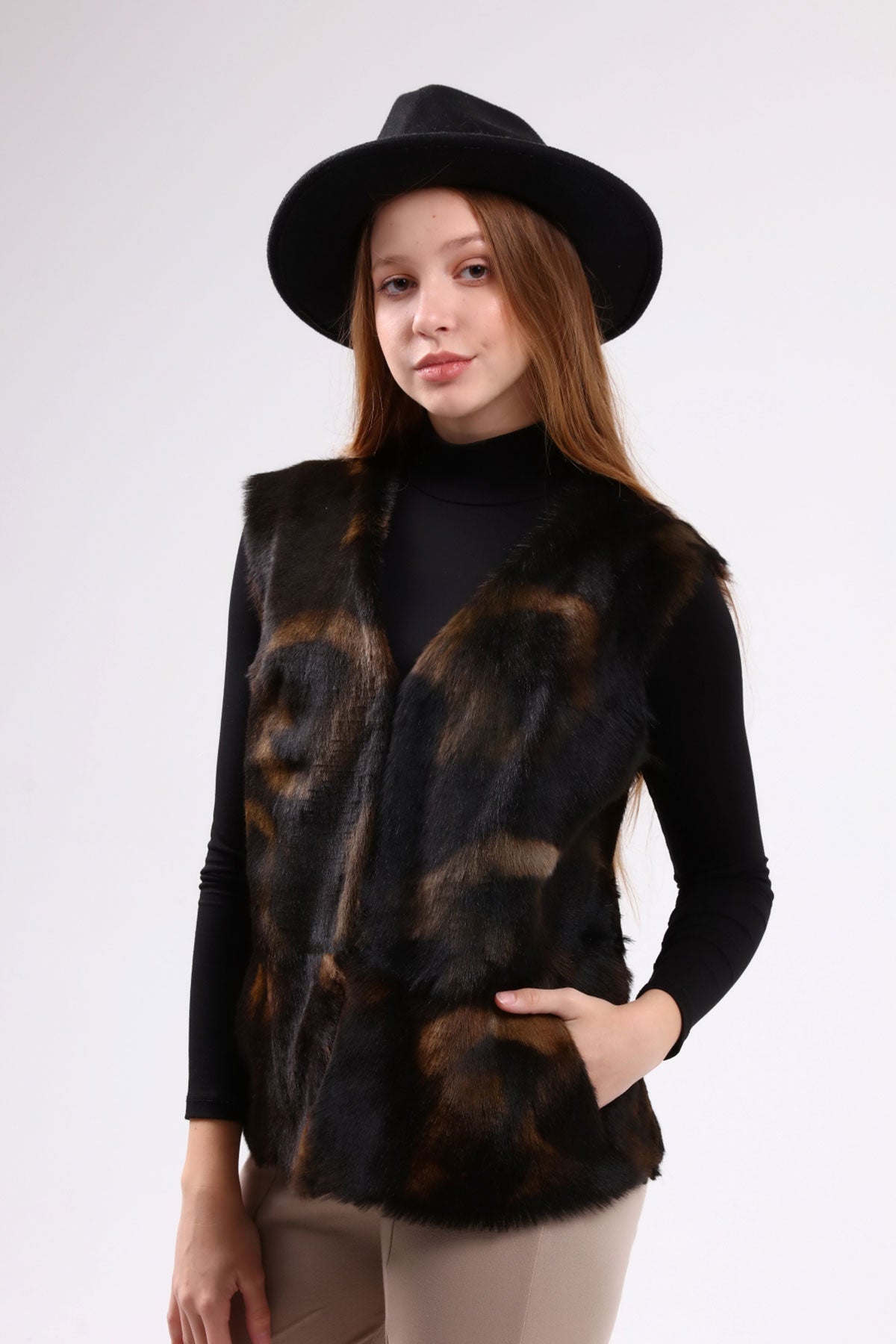 Yeşil Kadın Baskılı Deri Yelek - LEATINN LEATHER WEAR