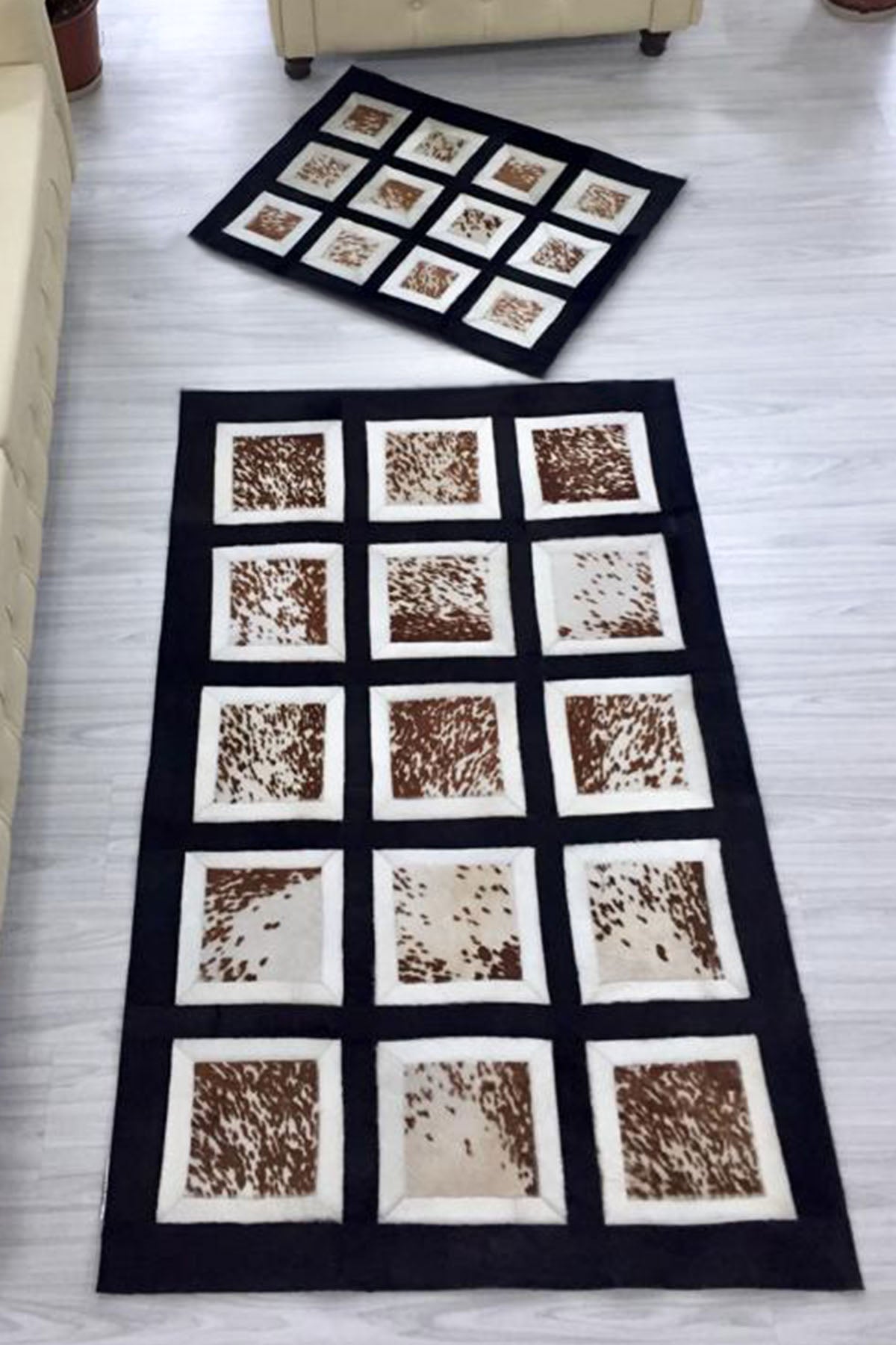 Desenli Kahve Deri Yolluk Halı - LEATINN LEATHER WEAR
