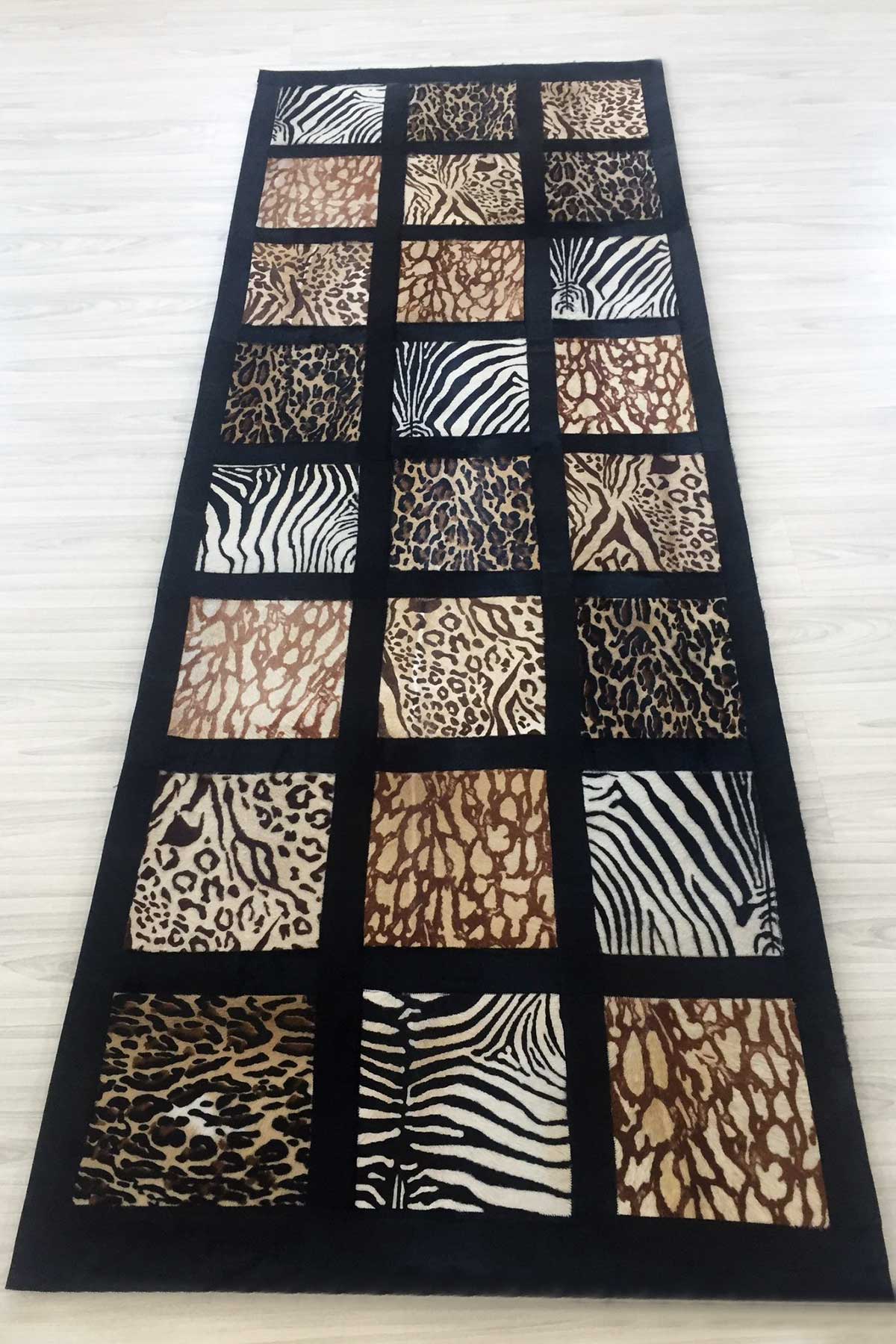 Desenli Siyah Deri Yolluk Halı - LEATINN LEATHER WEAR