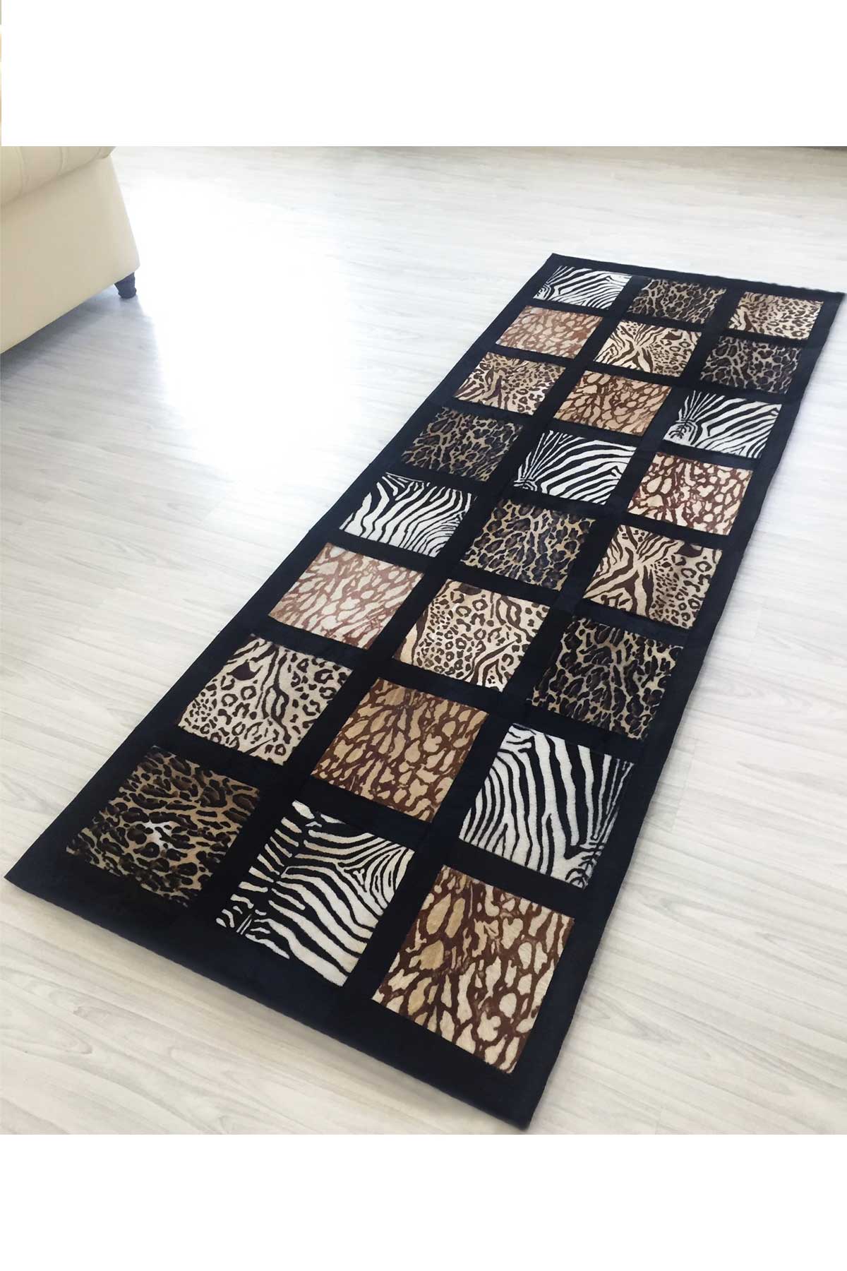 Desenli Siyah Deri Yolluk Halı - LEATINN LEATHER WEAR
