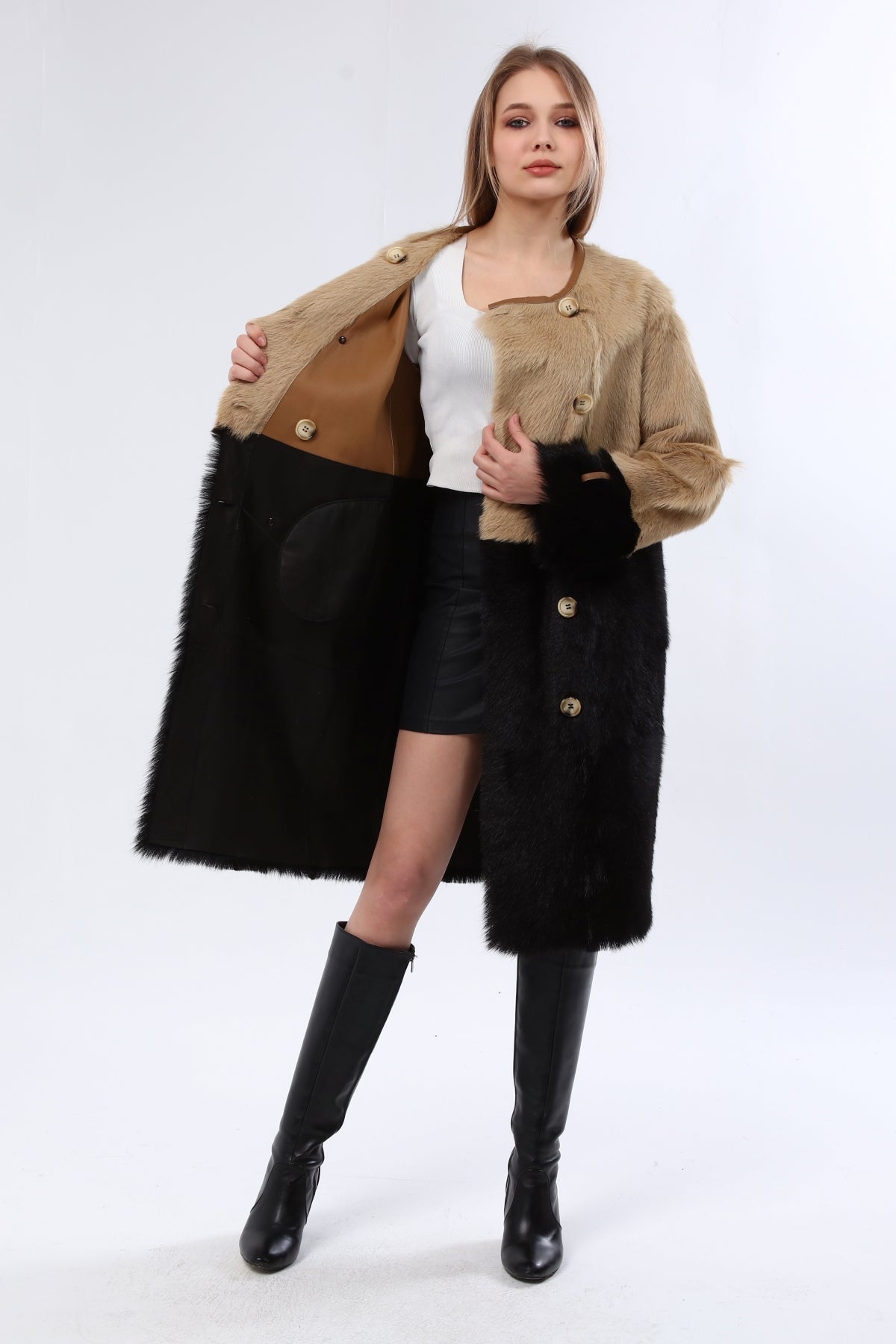 Siyah Kadın Deri Kaban - LEATINN LEATHER WEAR