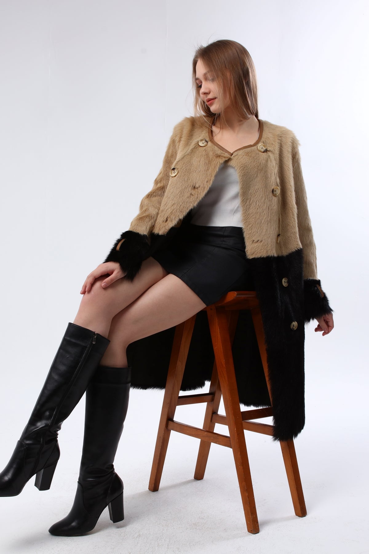 Siyah Kadın Deri Kaban - LEATINN LEATHER WEAR