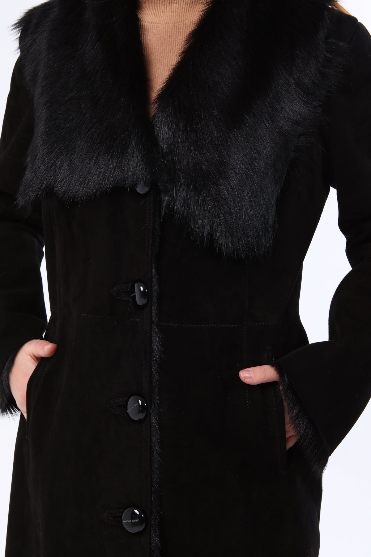 Siyah Kadın Süet Deri Kaban - LEATINN LEATHER WEAR