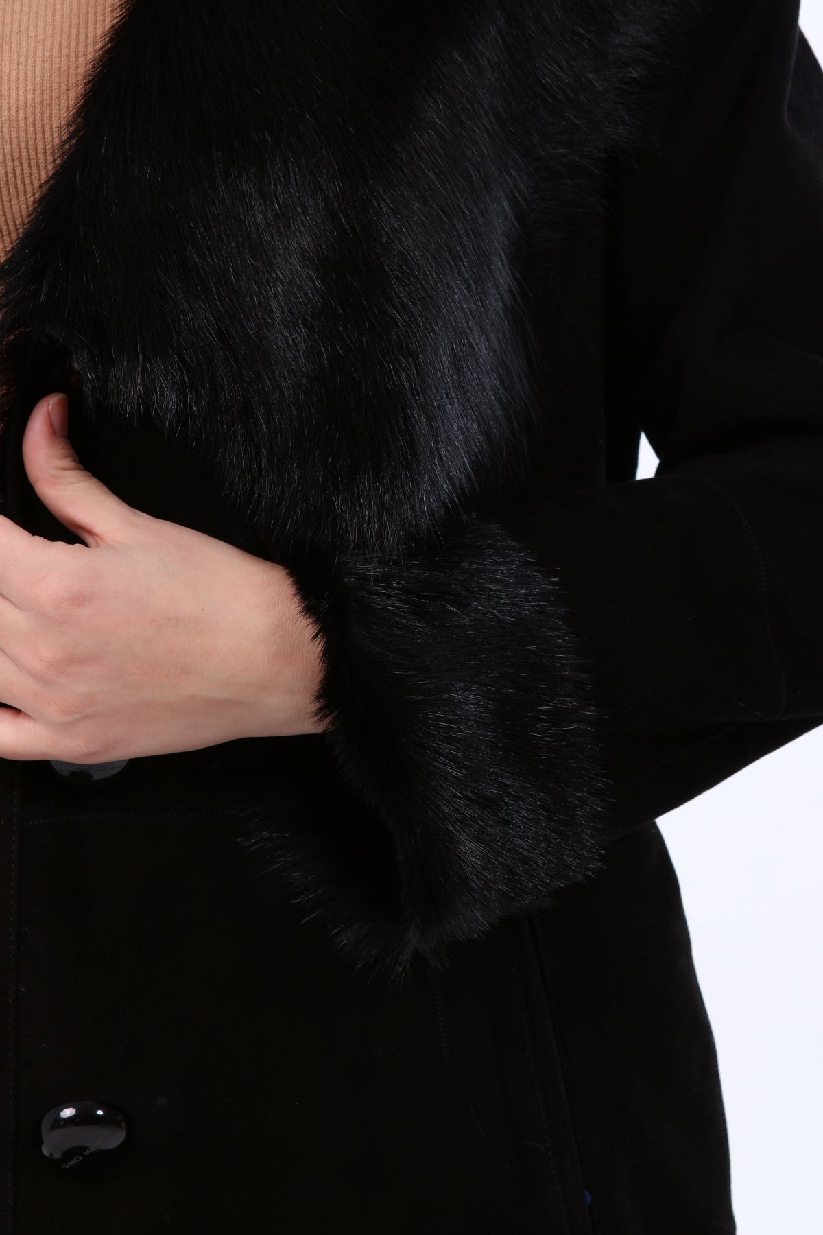 Siyah Kadın Süet Deri Kaban - LEATINN LEATHER WEAR