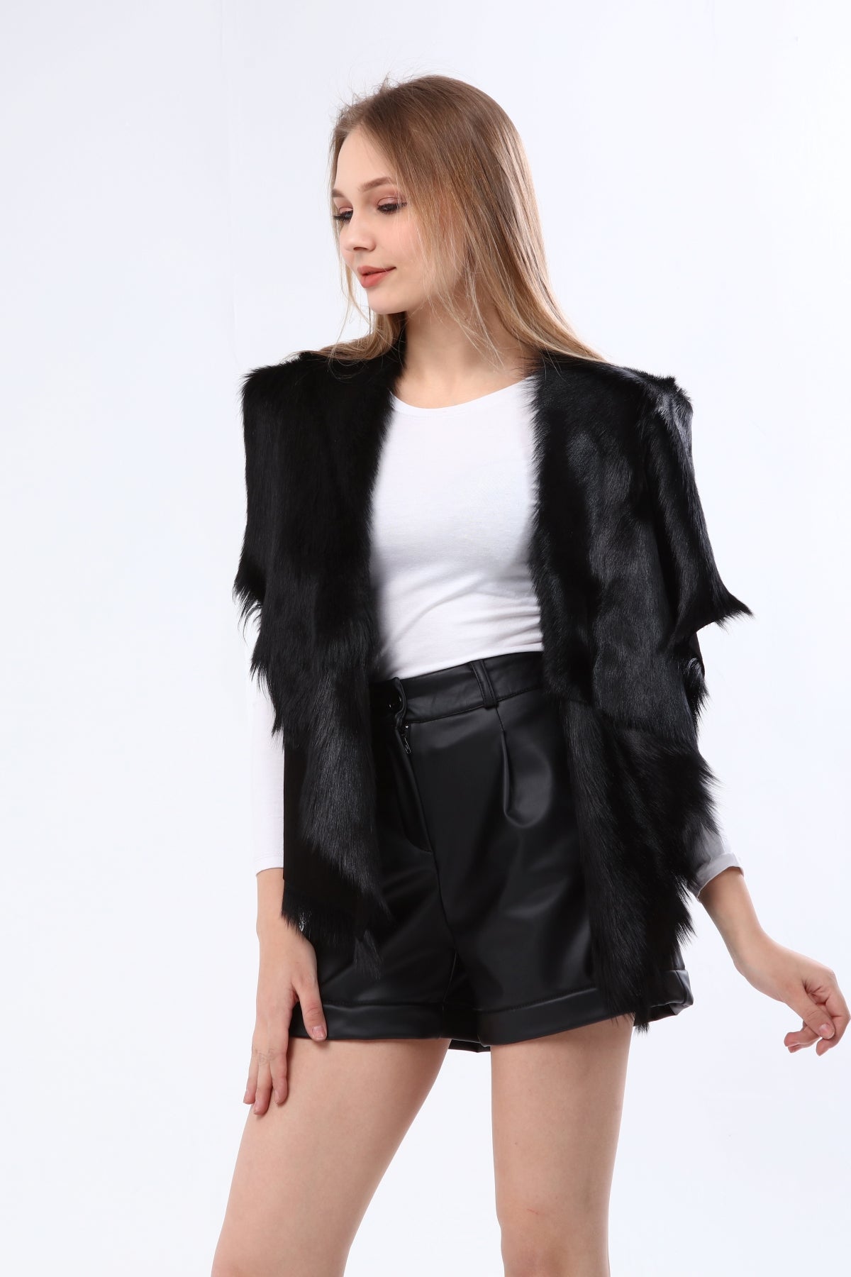 Siyah Kadın Şal Yaka Deri Yelek - LEATINN LEATHER WEAR