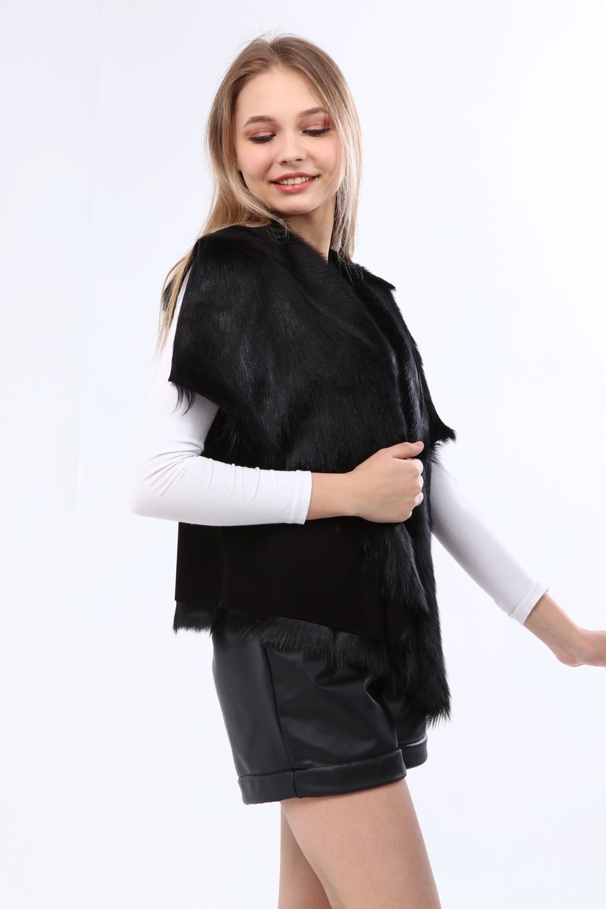 Siyah Kadın Şal Yaka Deri Yelek - LEATINN LEATHER WEAR