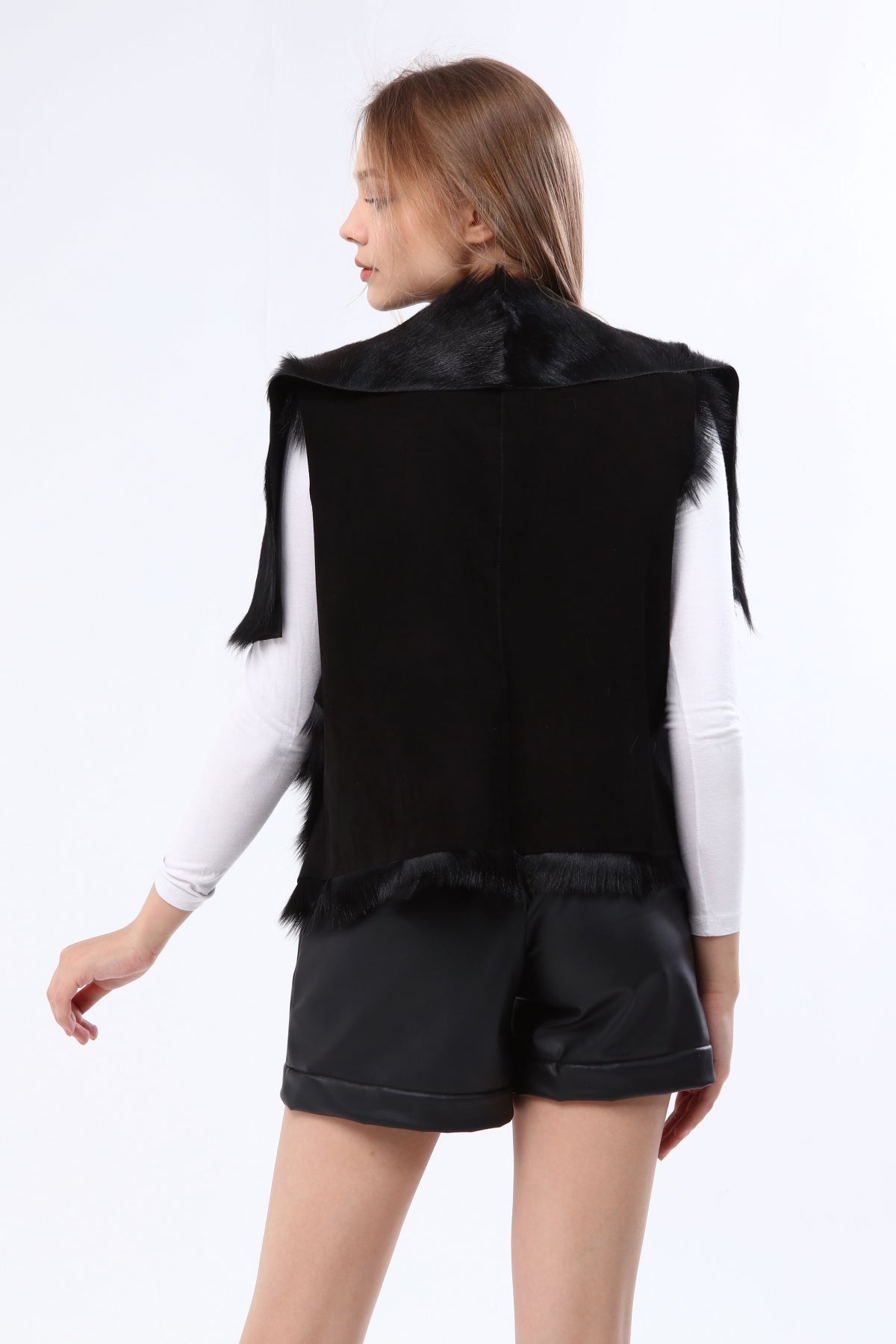 Siyah Kadın Şal Yaka Deri Yelek - LEATINN LEATHER WEAR