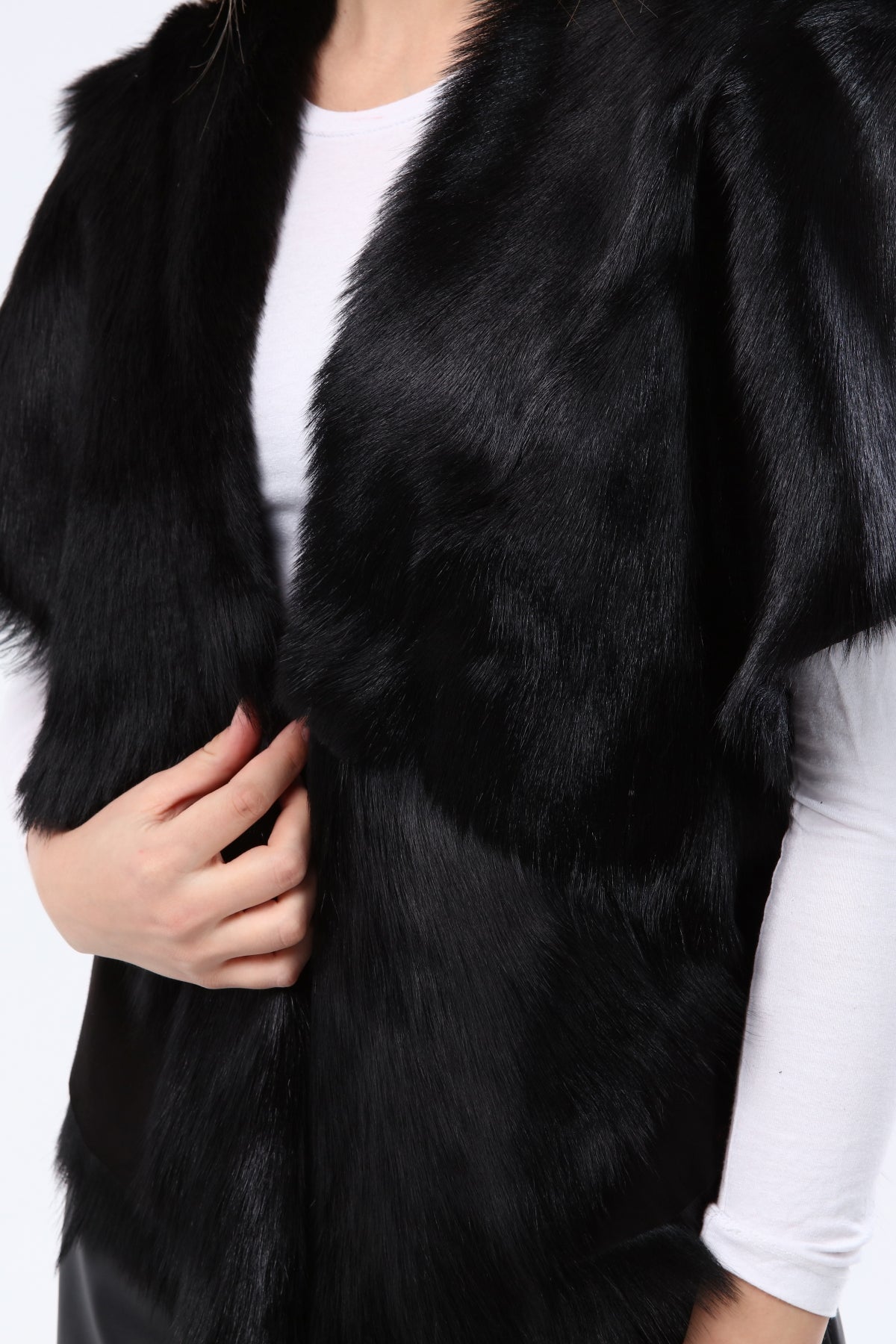 Siyah Kadın Şal Yaka Deri Yelek - LEATINN LEATHER WEAR