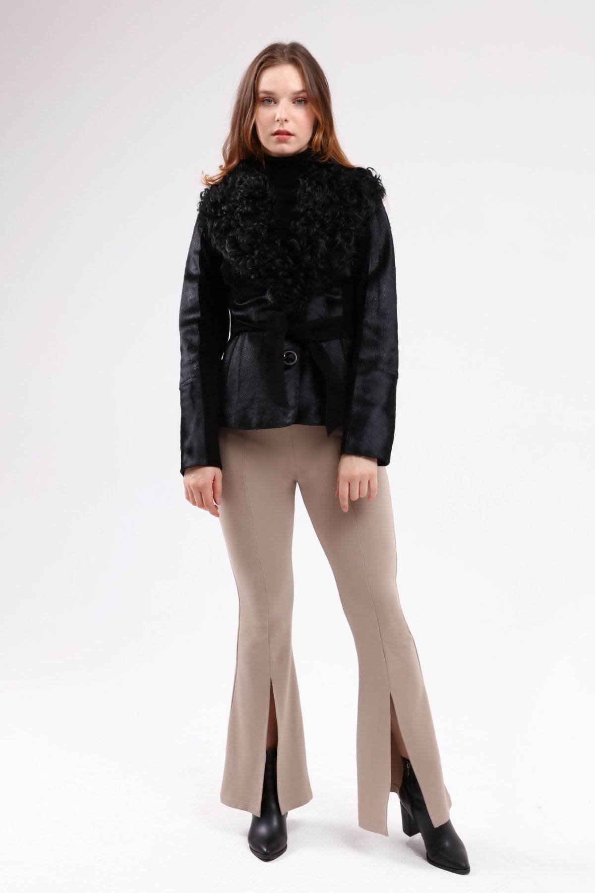 Siyah Kadın Cavallino Deri Ceket - LEATINN LEATHER WEAR