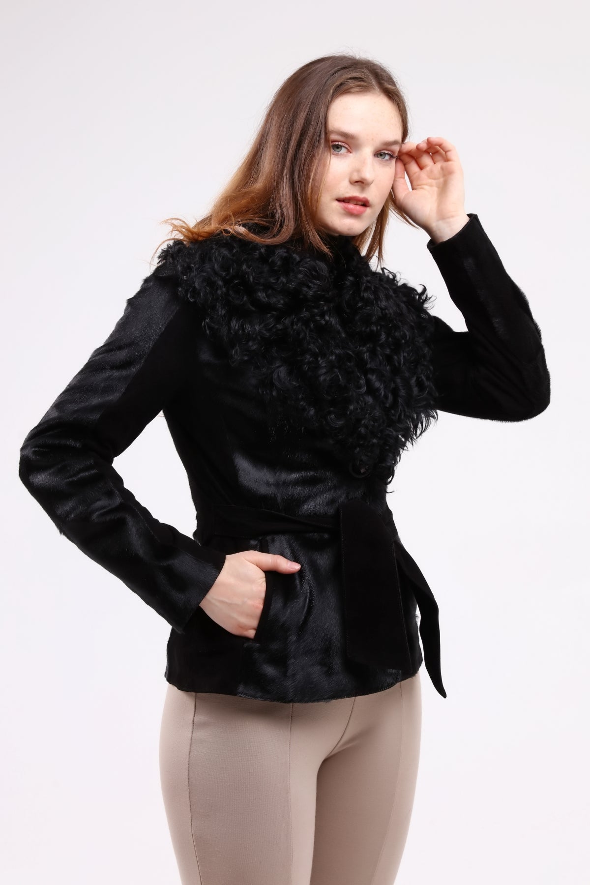 Siyah Kadın Cavallino Deri Ceket - LEATINN LEATHER WEAR