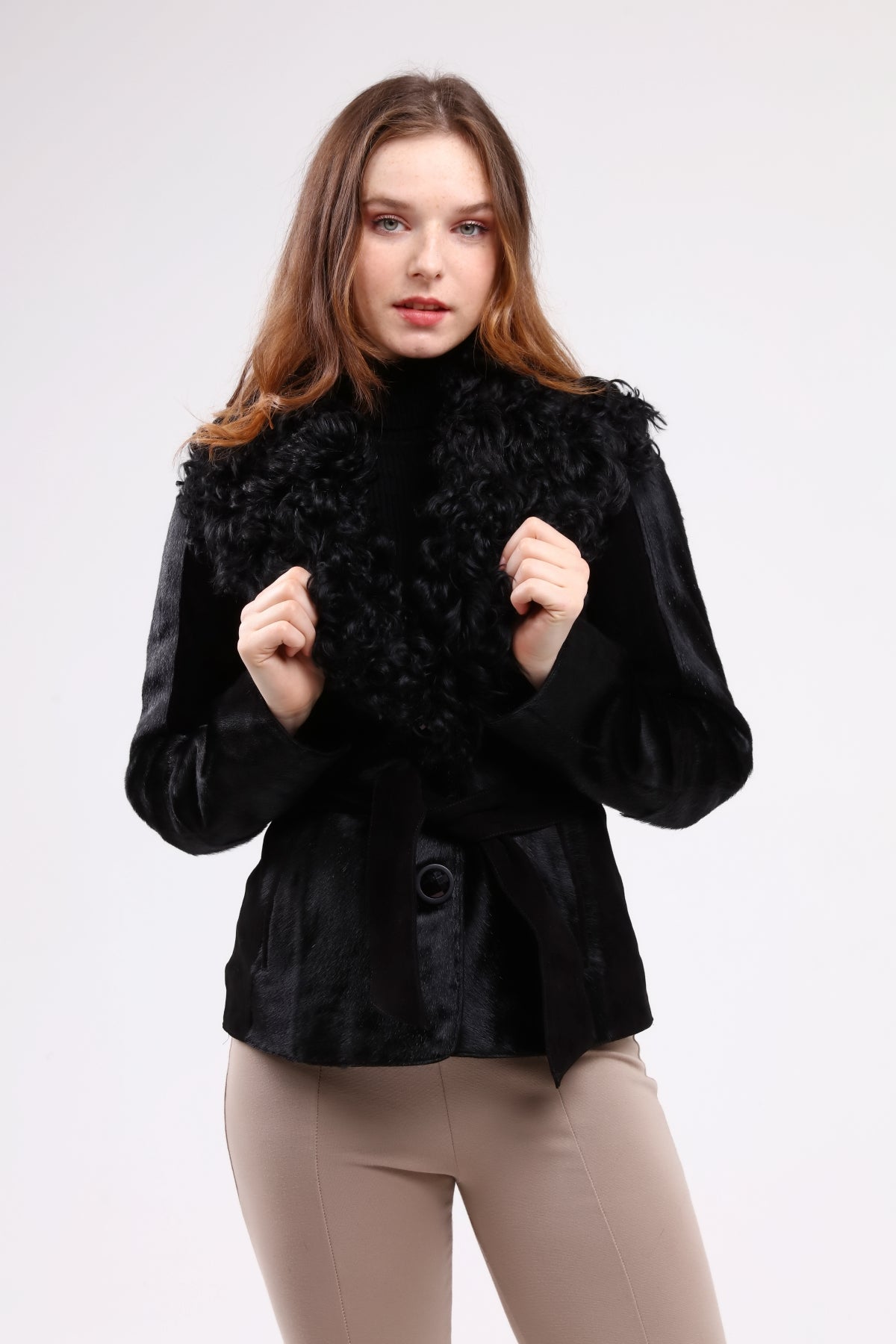 Siyah Kadın Cavallino Deri Ceket - LEATINN LEATHER WEAR