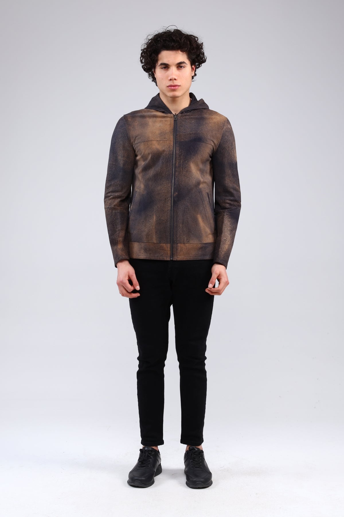 Lacivert Erkek Eskitme Deri Ceket - LEATINN LEATHER WEAR
