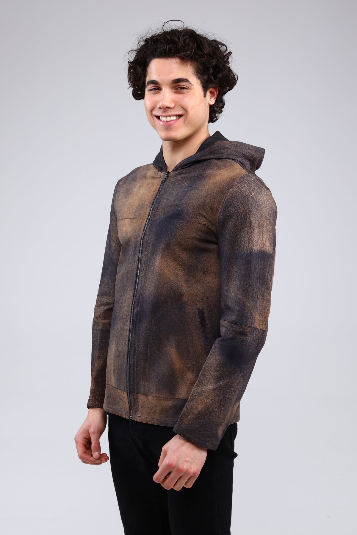Lacivert Erkek Eskitme Deri Ceket - LEATINN LEATHER WEAR