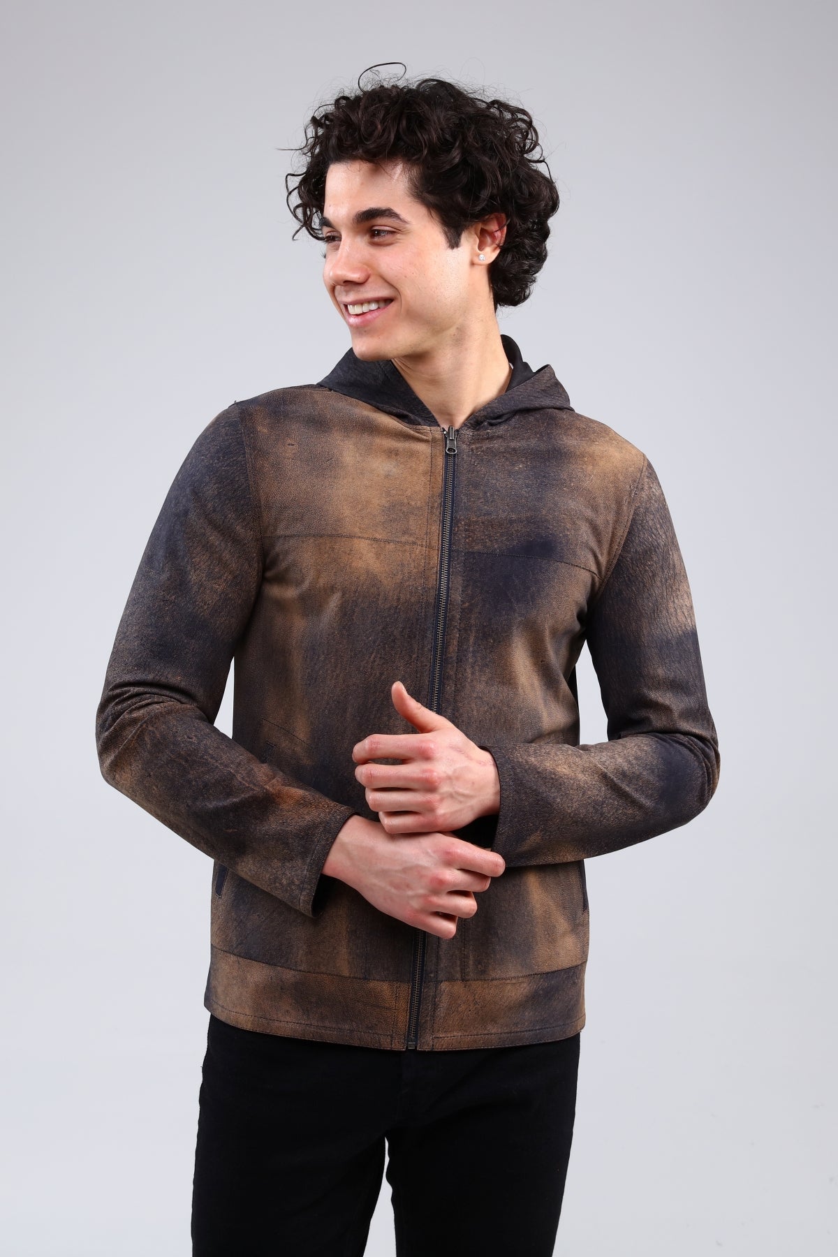Lacivert Erkek Eskitme Deri Ceket - LEATINN LEATHER WEAR