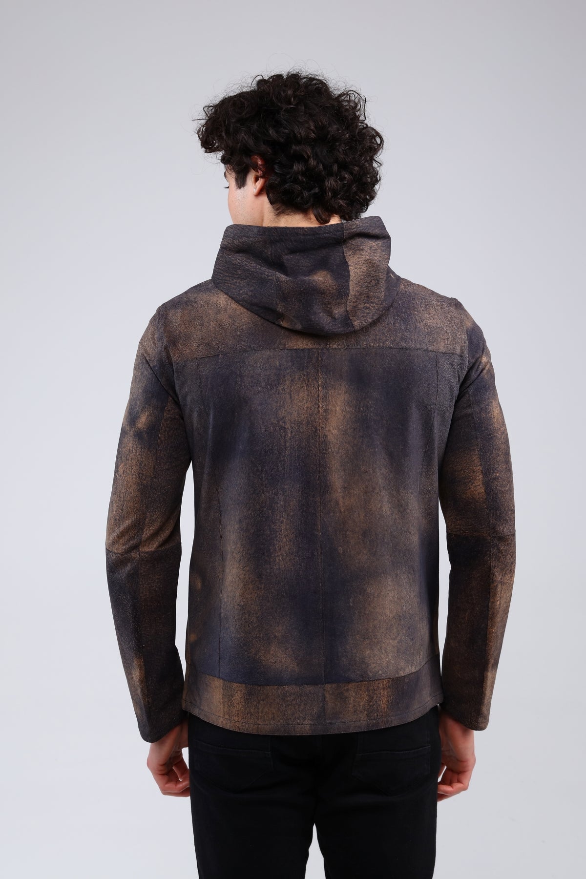 Lacivert Erkek Eskitme Deri Ceket - LEATINN LEATHER WEAR