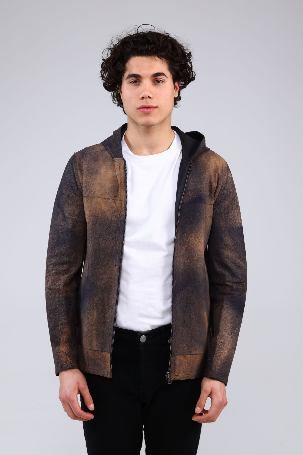 Lacivert Erkek Eskitme Deri Ceket - LEATINN LEATHER WEAR