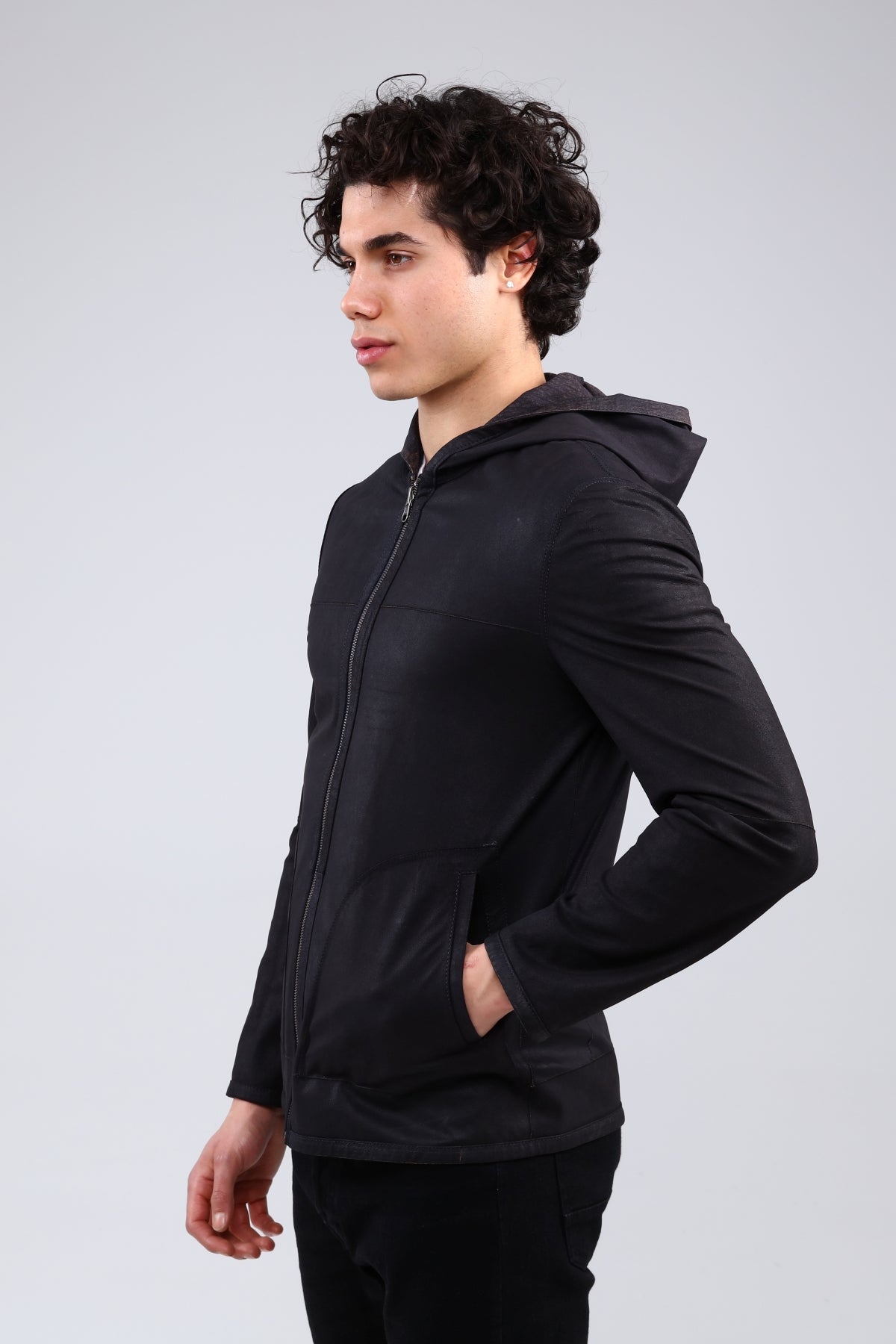 Lacivert Erkek Eskitme Deri Ceket - LEATINN LEATHER WEAR