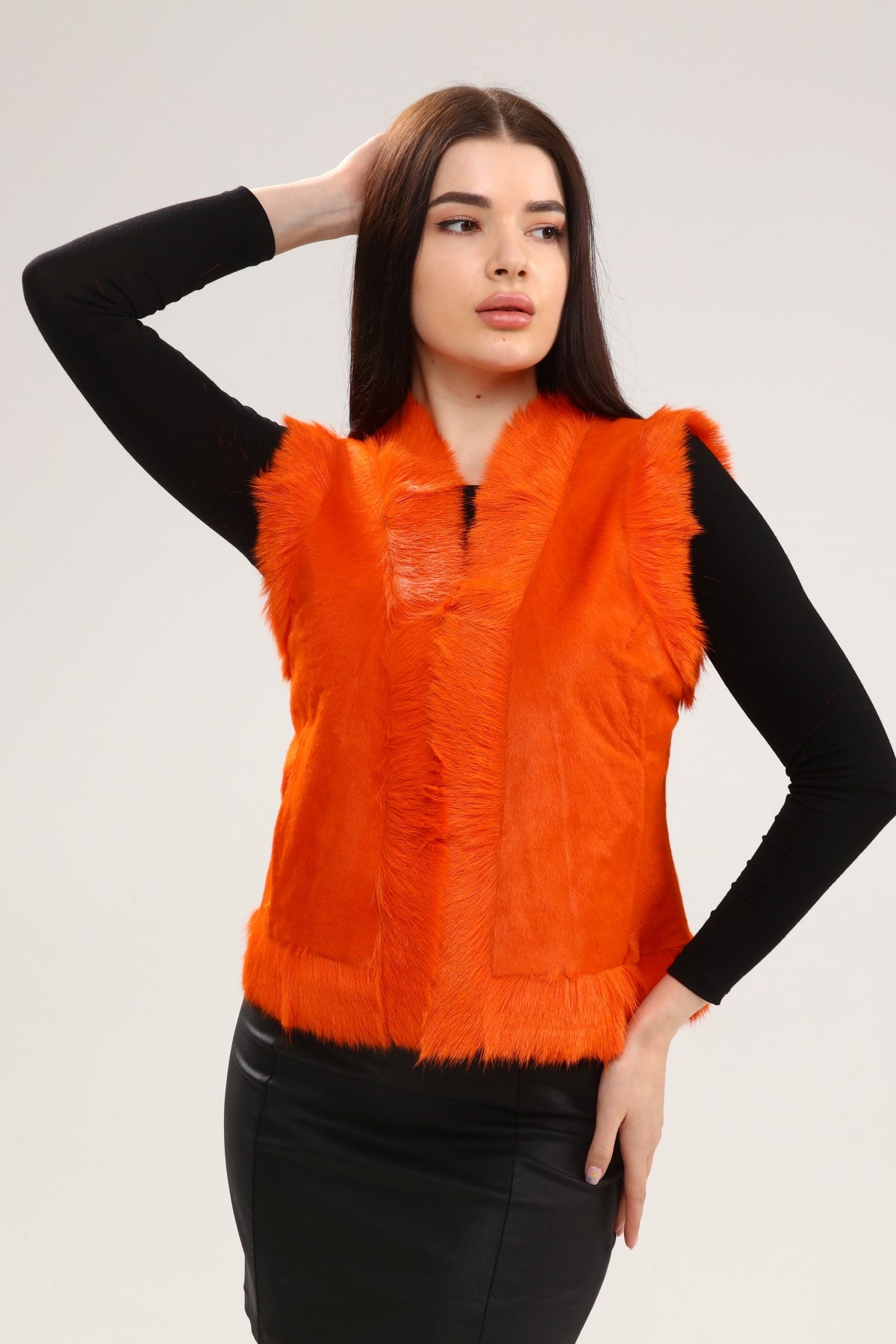 Turuncu Kadın Deri Yelek - LEATINN LEATHER WEAR