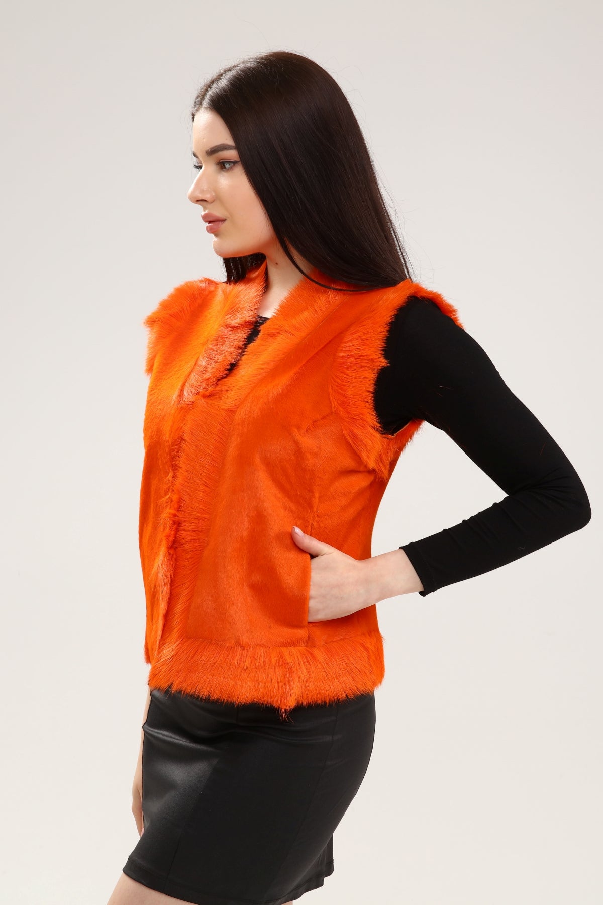 Turuncu Kadın Deri Yelek - LEATINN LEATHER WEAR