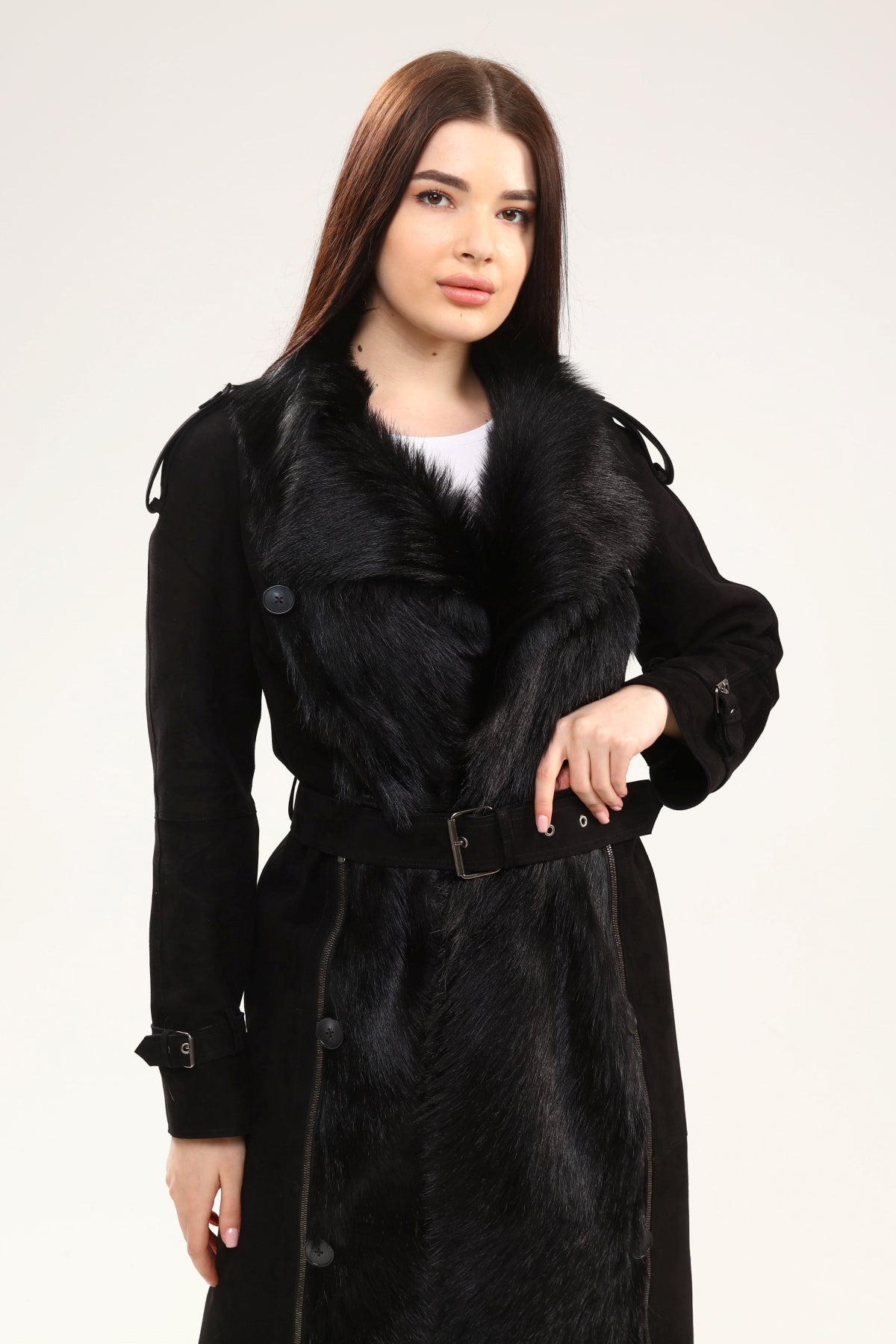 Siyah Kadın Tabi Deri Kaban - LEATINN LEATHER WEAR
