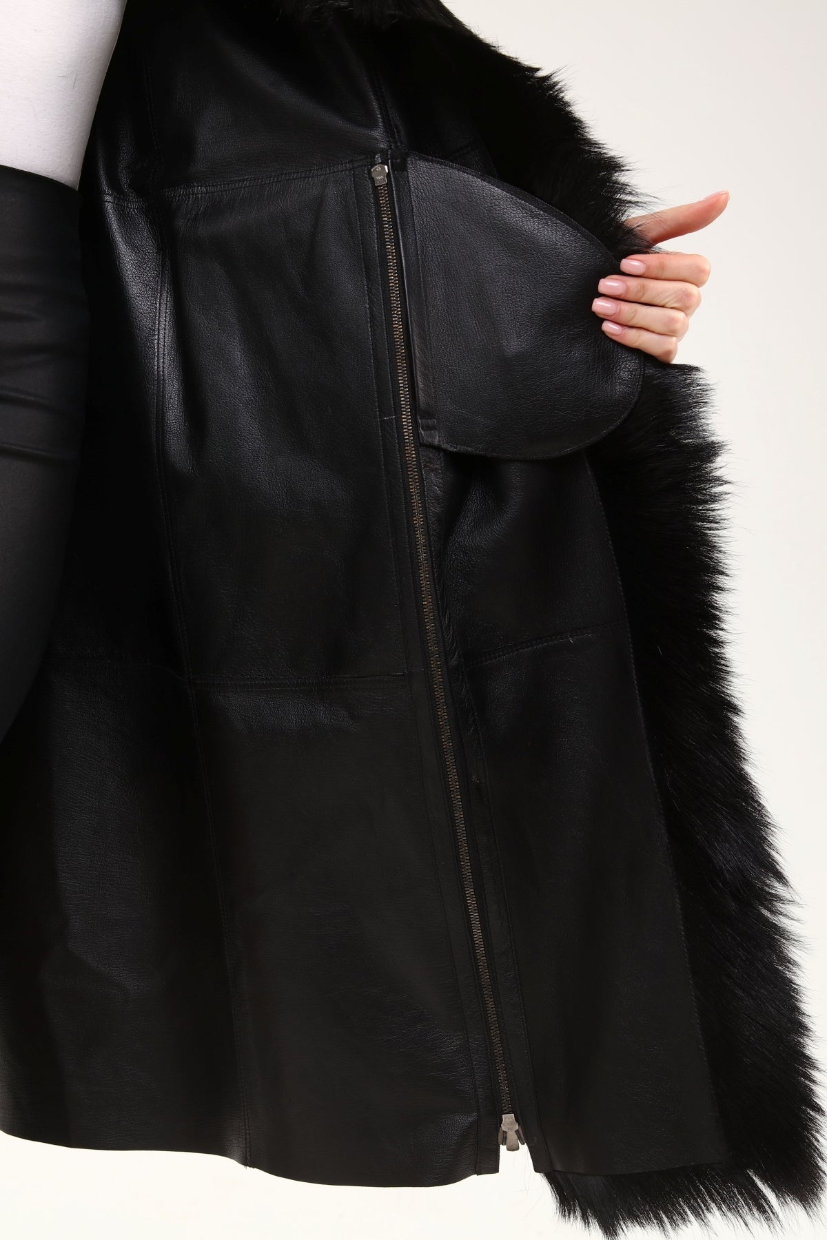 Siyah Kadın Tabi Deri Kaban - LEATINN LEATHER WEAR