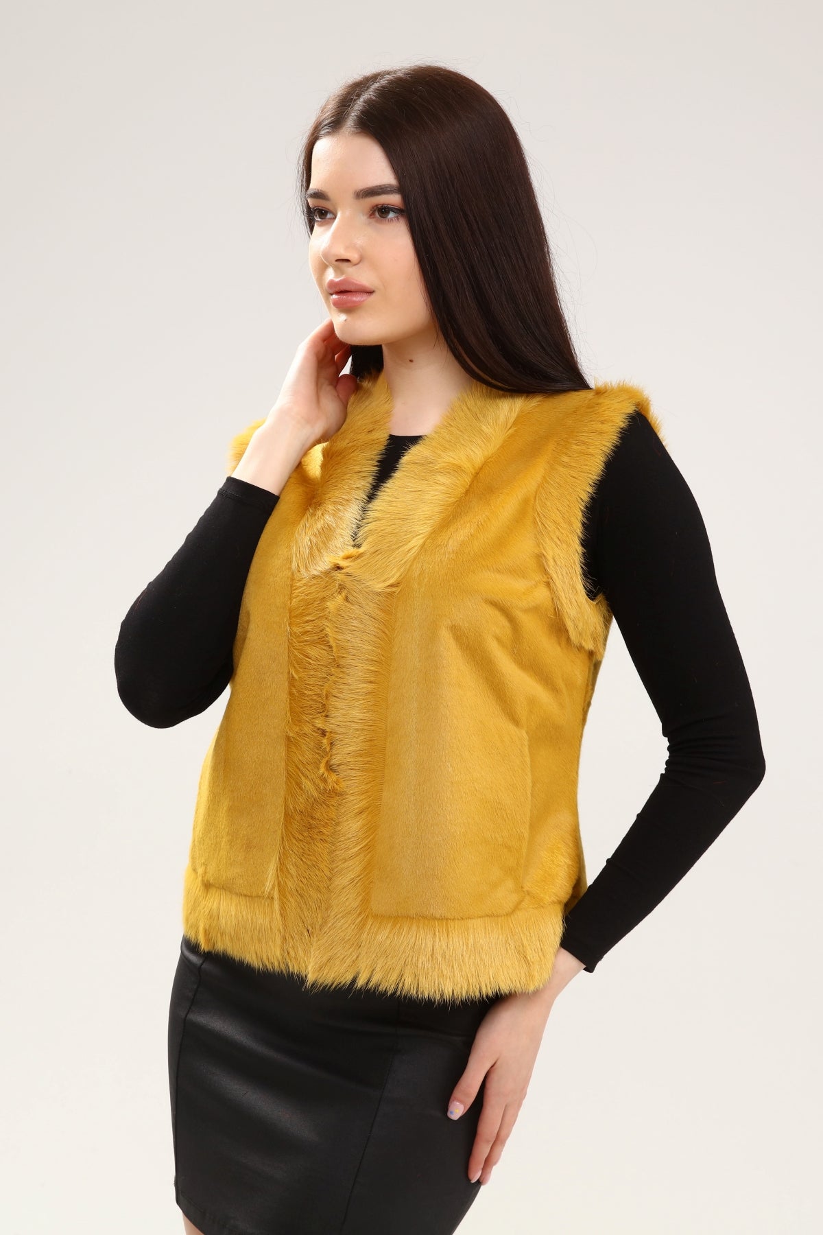 Sarı Kadın Deri Yelek - LEATINN LEATHER WEAR
