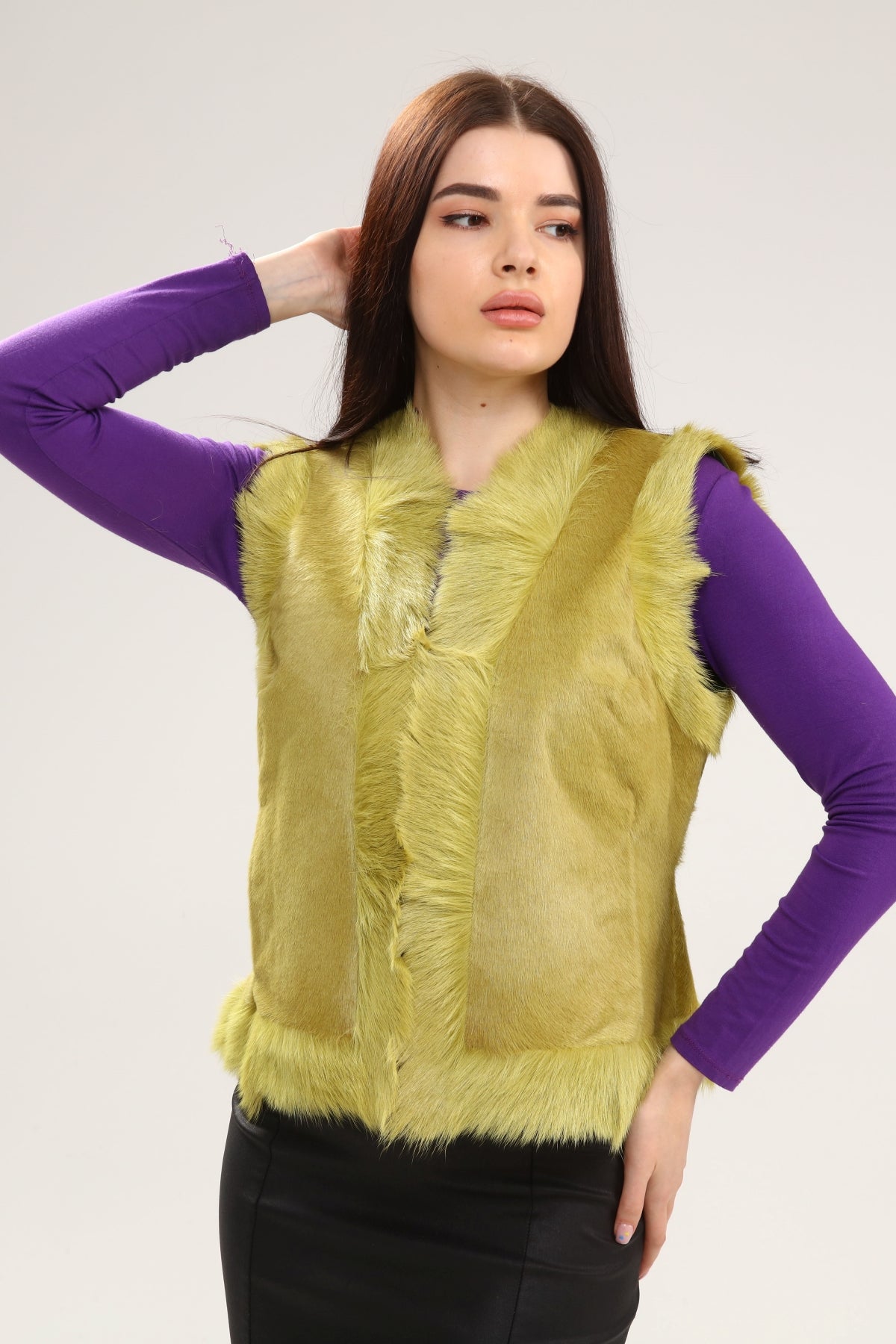Yeşil Kadın Deri Yelek - LEATINN LEATHER WEAR