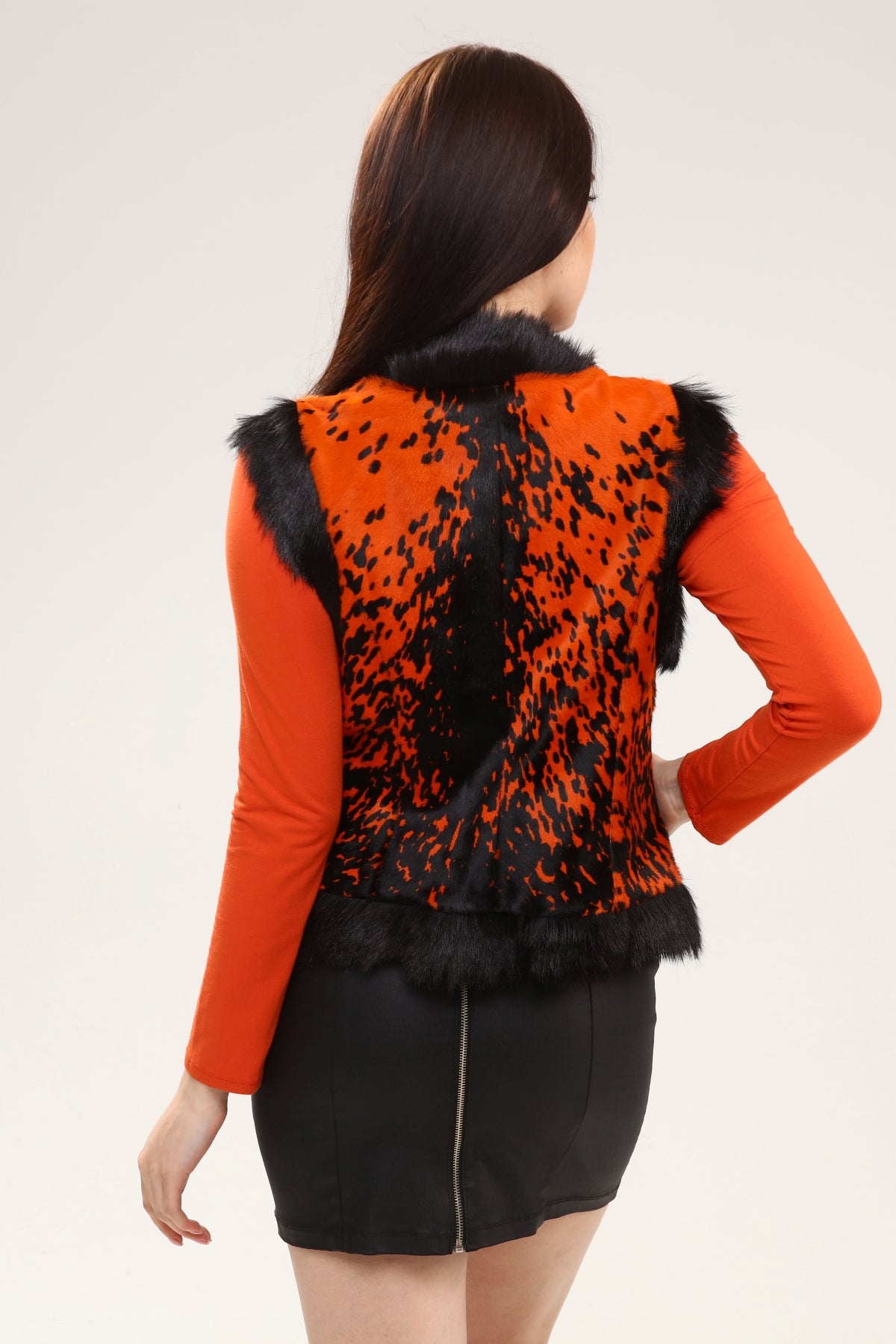 Turuncu Kadın Desenli Deri Yelek - LEATINN LEATHER WEAR