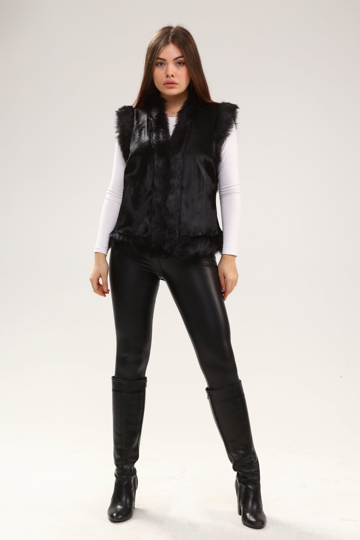 Siyah Kadın Deri Yelek - LEATINN LEATHER WEAR