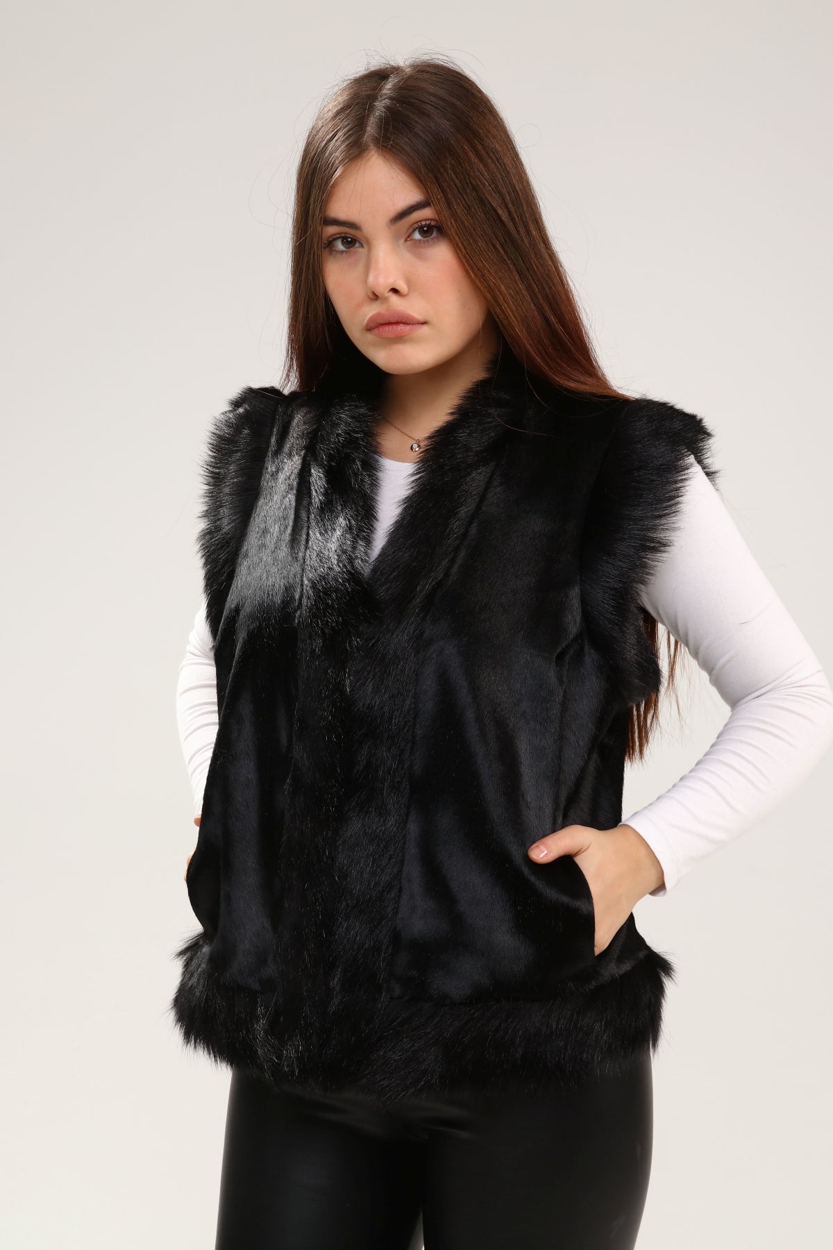 Siyah Kadın Deri Yelek - LEATINN LEATHER WEAR