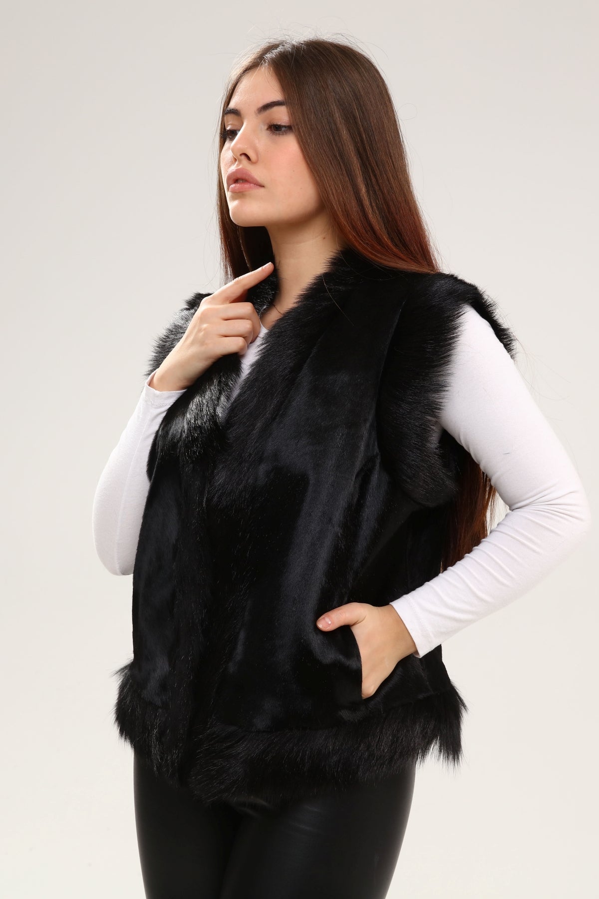 Siyah Kadın Deri Yelek - LEATINN LEATHER WEAR