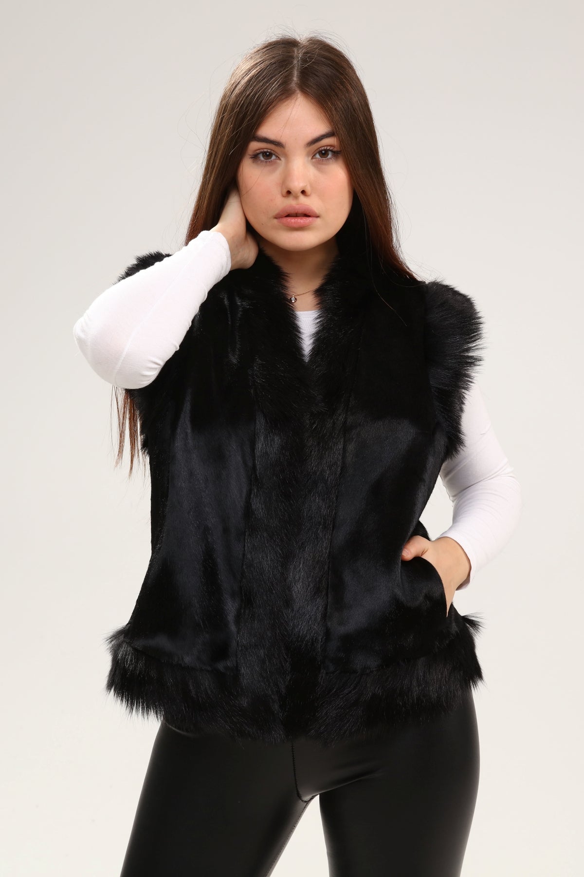 Siyah Kadın Deri Yelek - LEATINN LEATHER WEAR