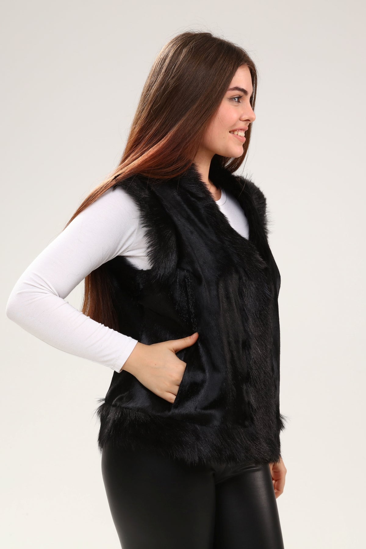 Siyah Kadın Deri Yelek - LEATINN LEATHER WEAR