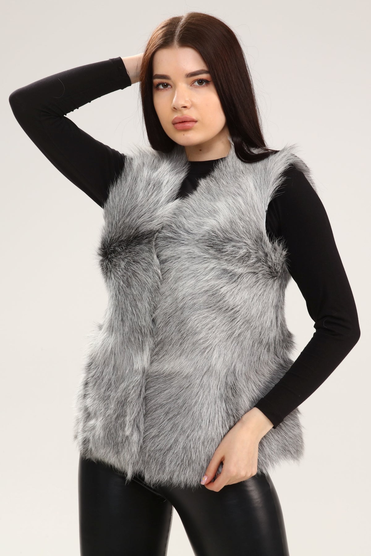 Açık Gri Kadın Deri Yelek - LEATINN LEATHER WEAR