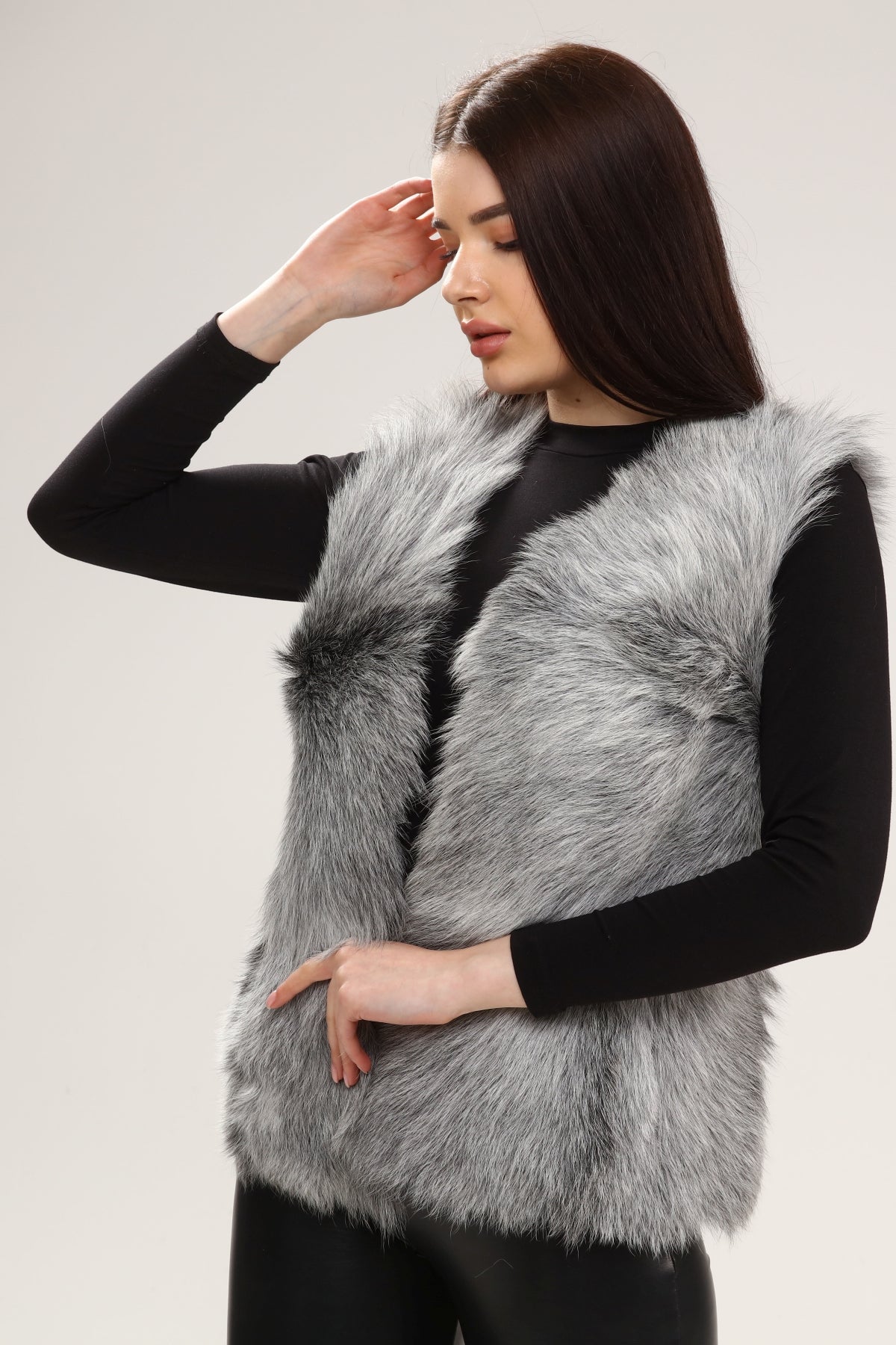 Açık Gri Kadın Deri Yelek - LEATINN LEATHER WEAR