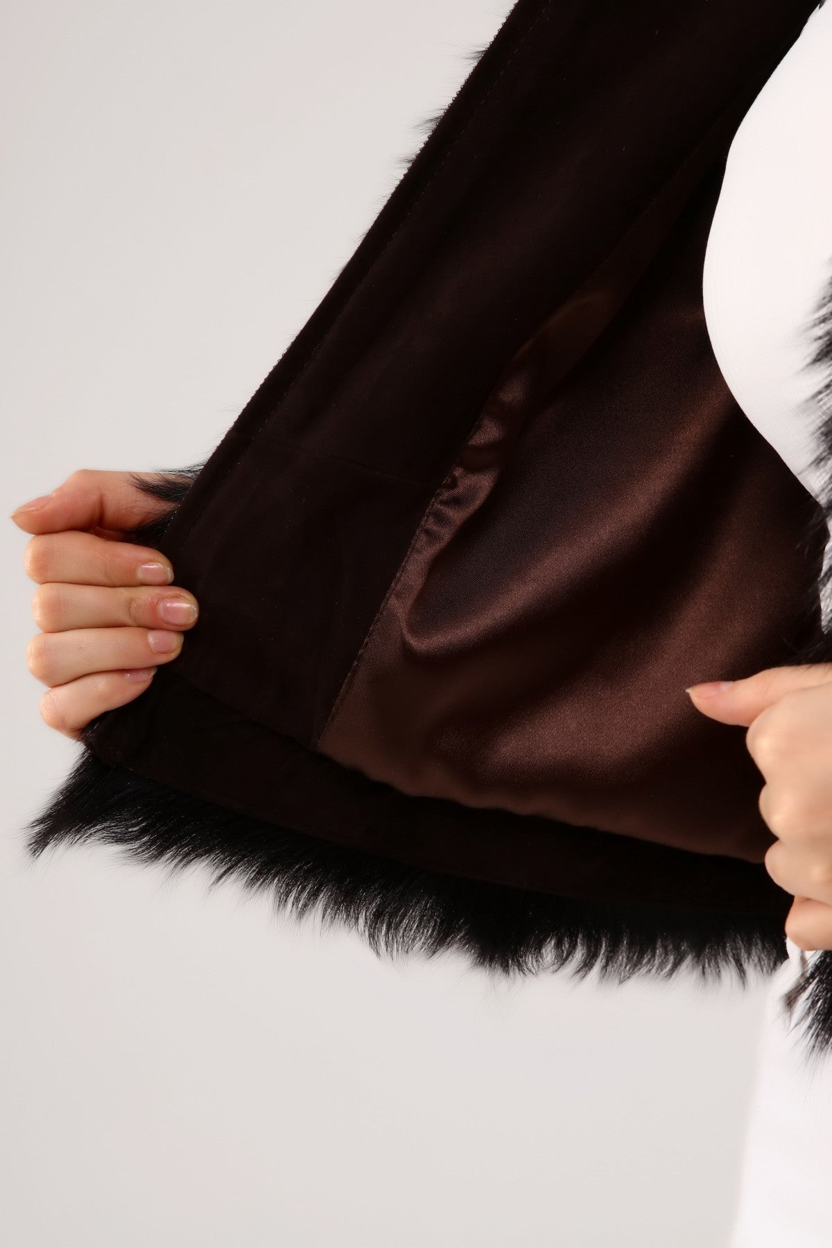 Braune Lederweste für Damen mit Kapuze