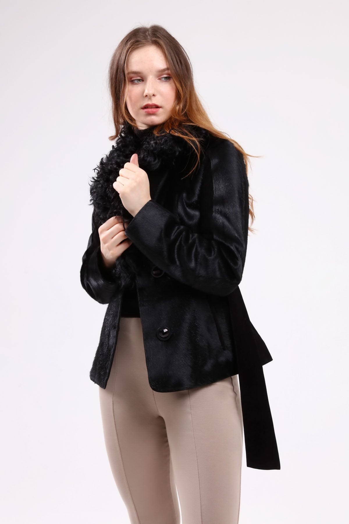 Siyah Kadın Cavallino Deri Ceket - LEATINN LEATHER WEAR