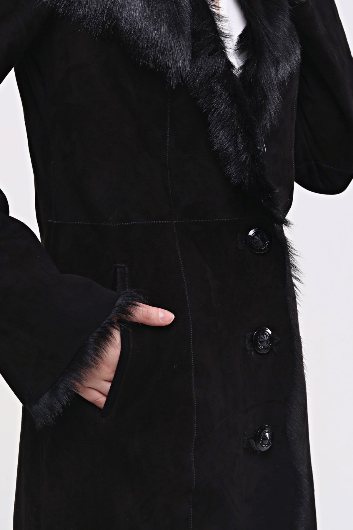 Black Women's Suede Leather Coat