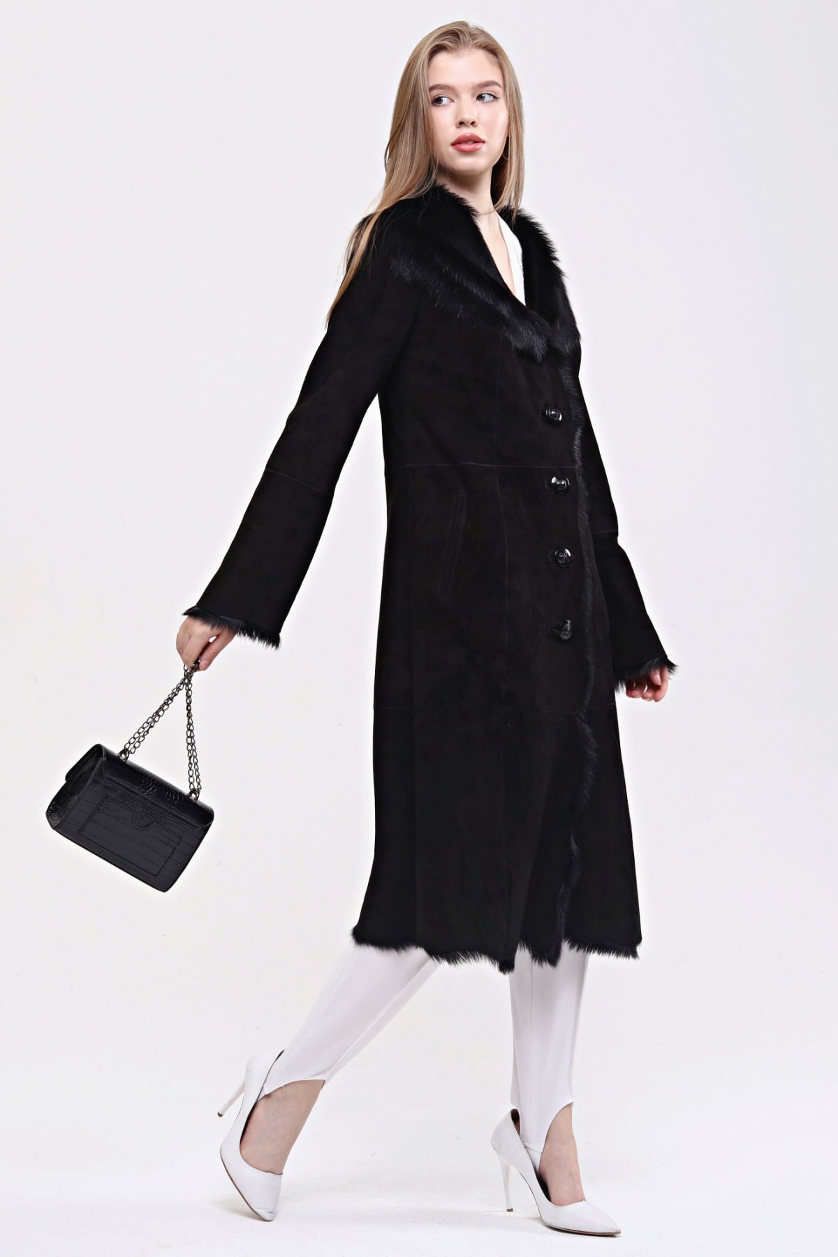 Black Women's Suede Leather Coat