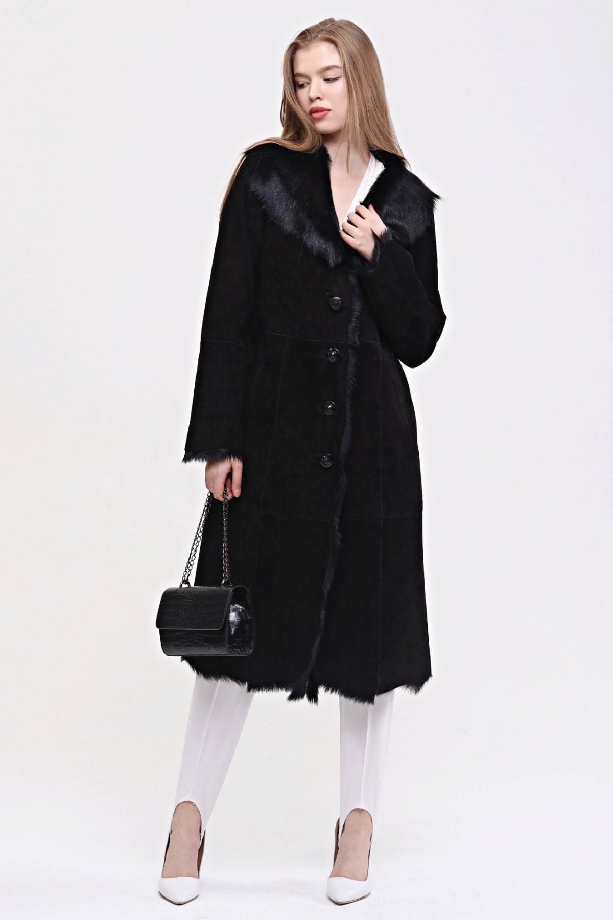 Black Women's Suede Leather Coat