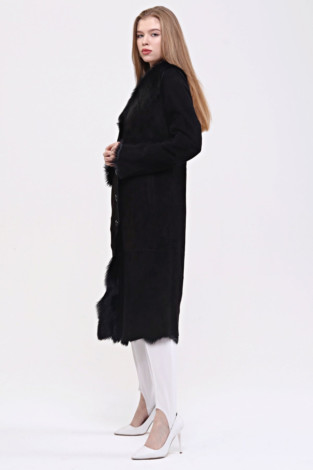 Black Women's Suede Leather Coat