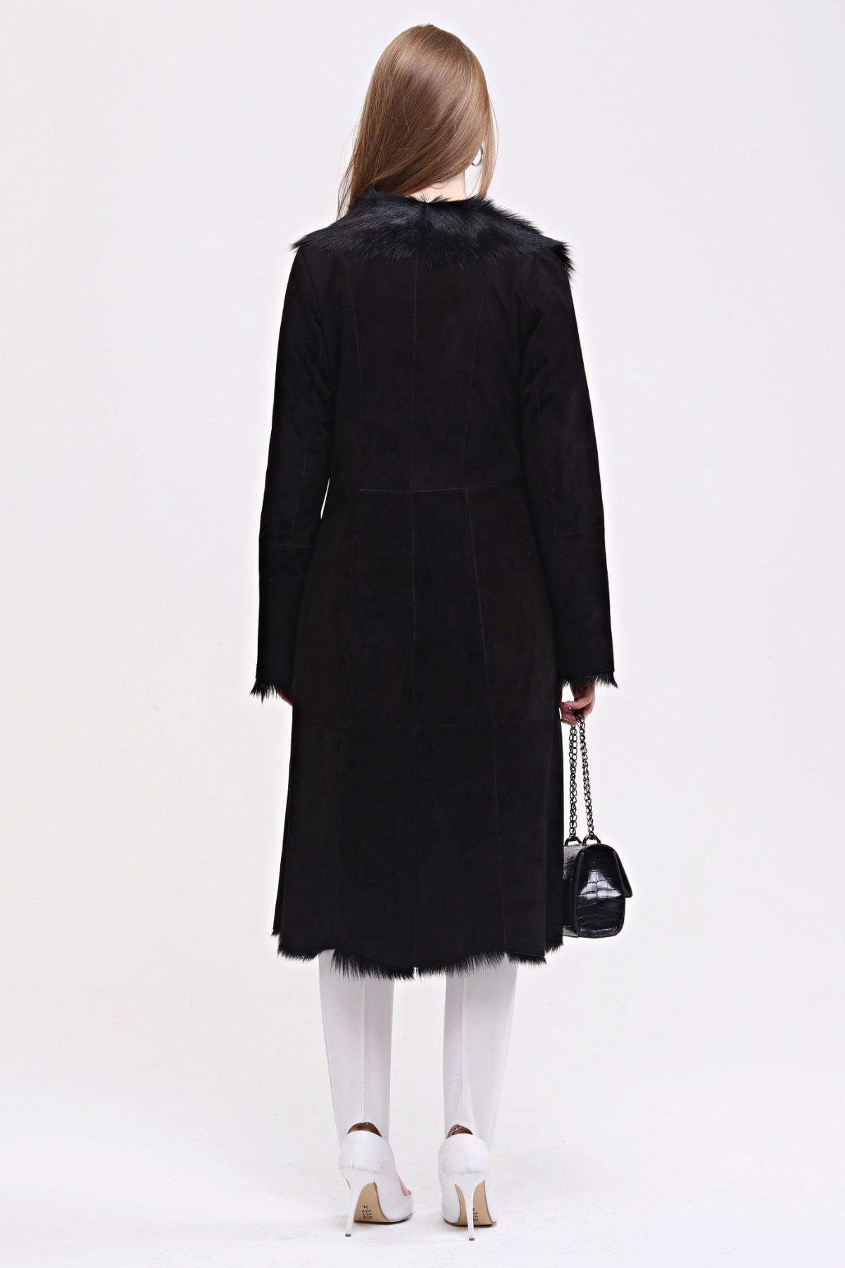 Black Women's Suede Leather Coat
