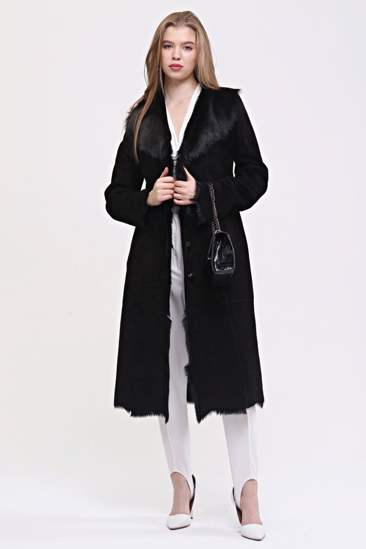 Black Women's Suede Leather Coat