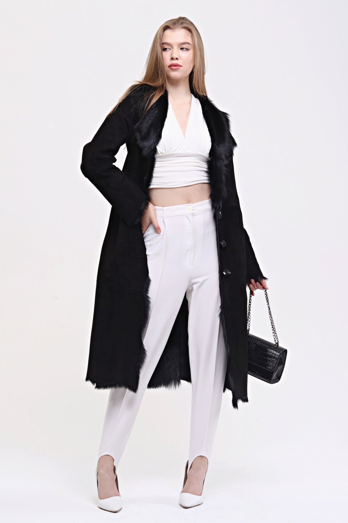Black Women's Suede Leather Coat